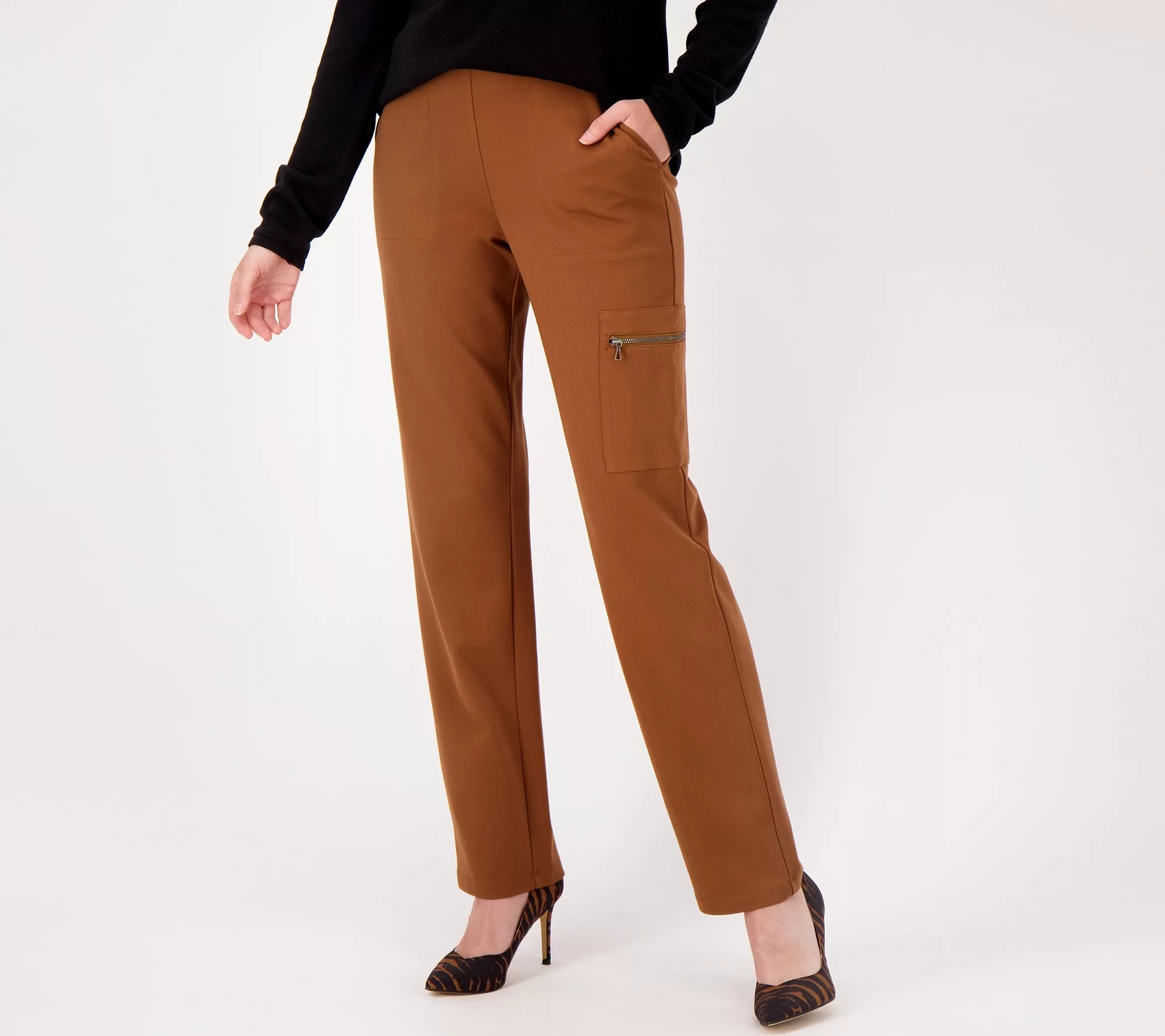 "As Is" Susan Graver Petite Supreme Knit Straight Leg Pants w/ Zip