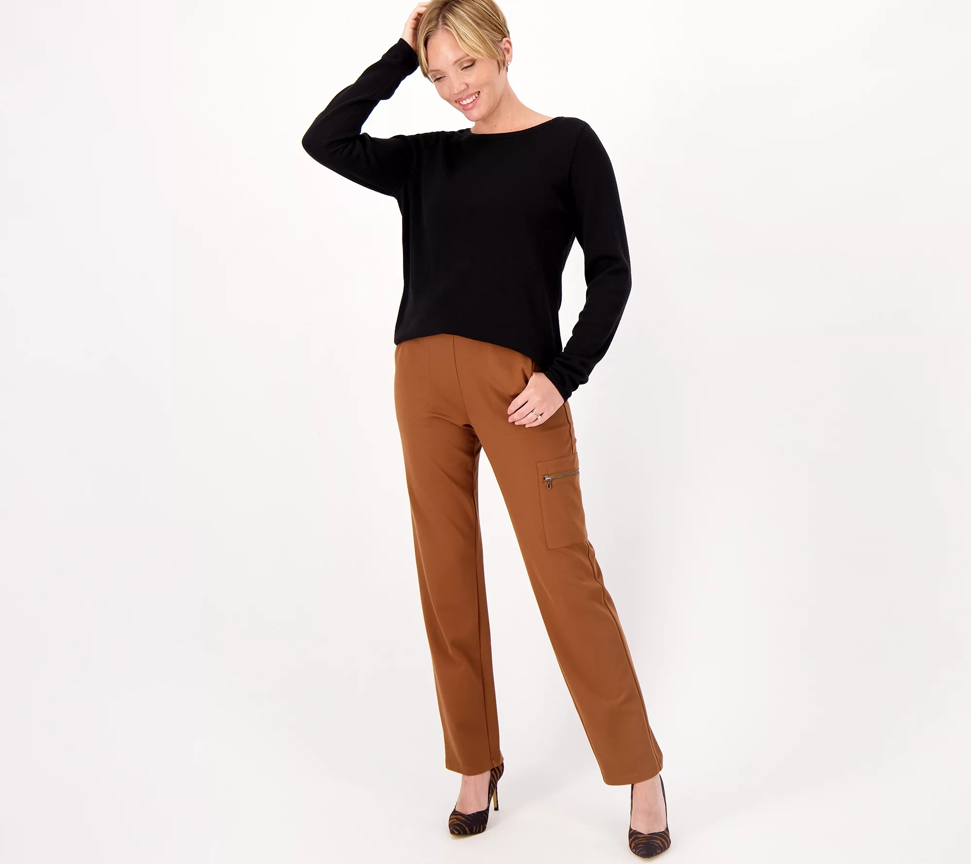 "As Is" Susan Graver Petite Supreme Knit Straight Leg Pants w/ Zip