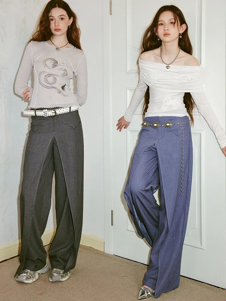 3D Deconstructed Loose-leaf Irregular Shiny Wide-leg Banana Pants