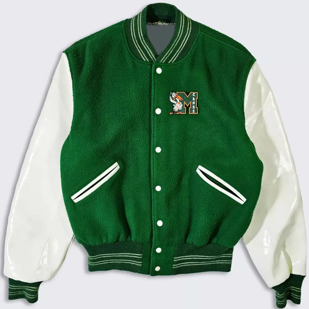 70’s Miami Hurricanes Green and White Varsity Jacket 