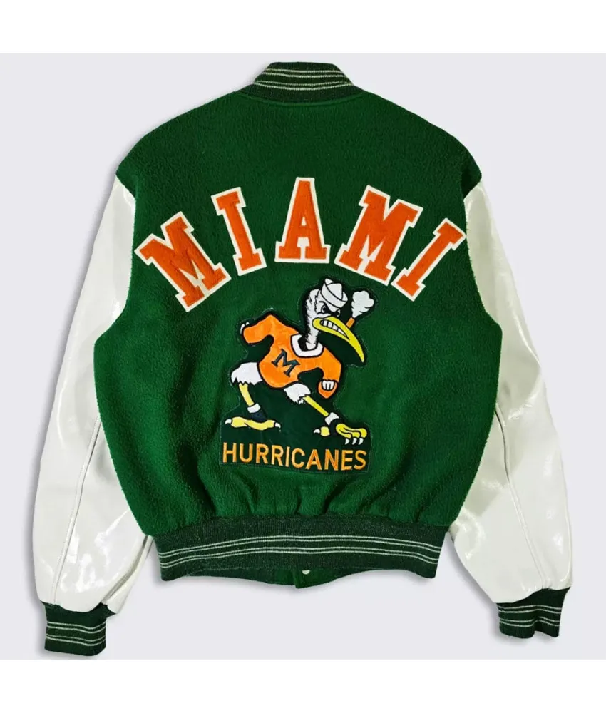 70’s Miami Hurricanes Green and White Varsity Jacket 