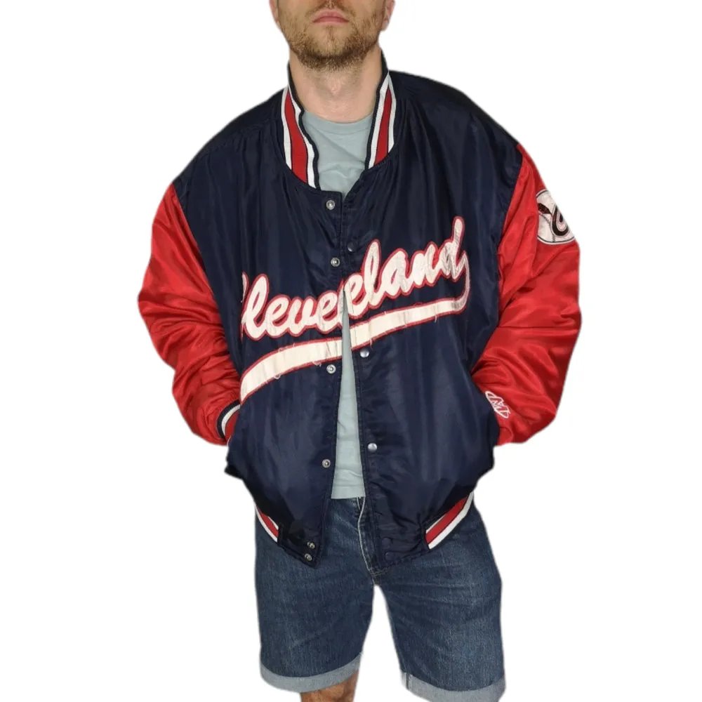 90's MLB Cleveland Indians Satin Varsity Jacket - Size XXL