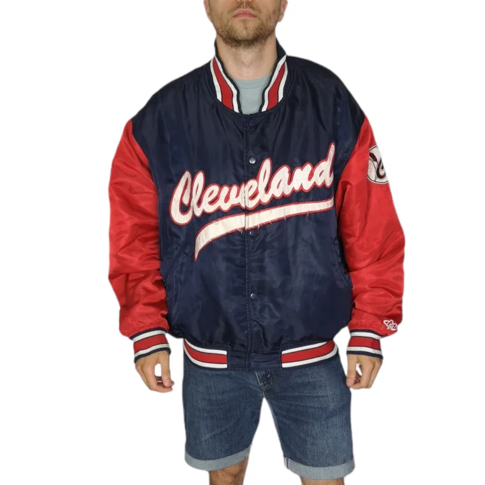 90's MLB Cleveland Indians Satin Varsity Jacket - Size XXL