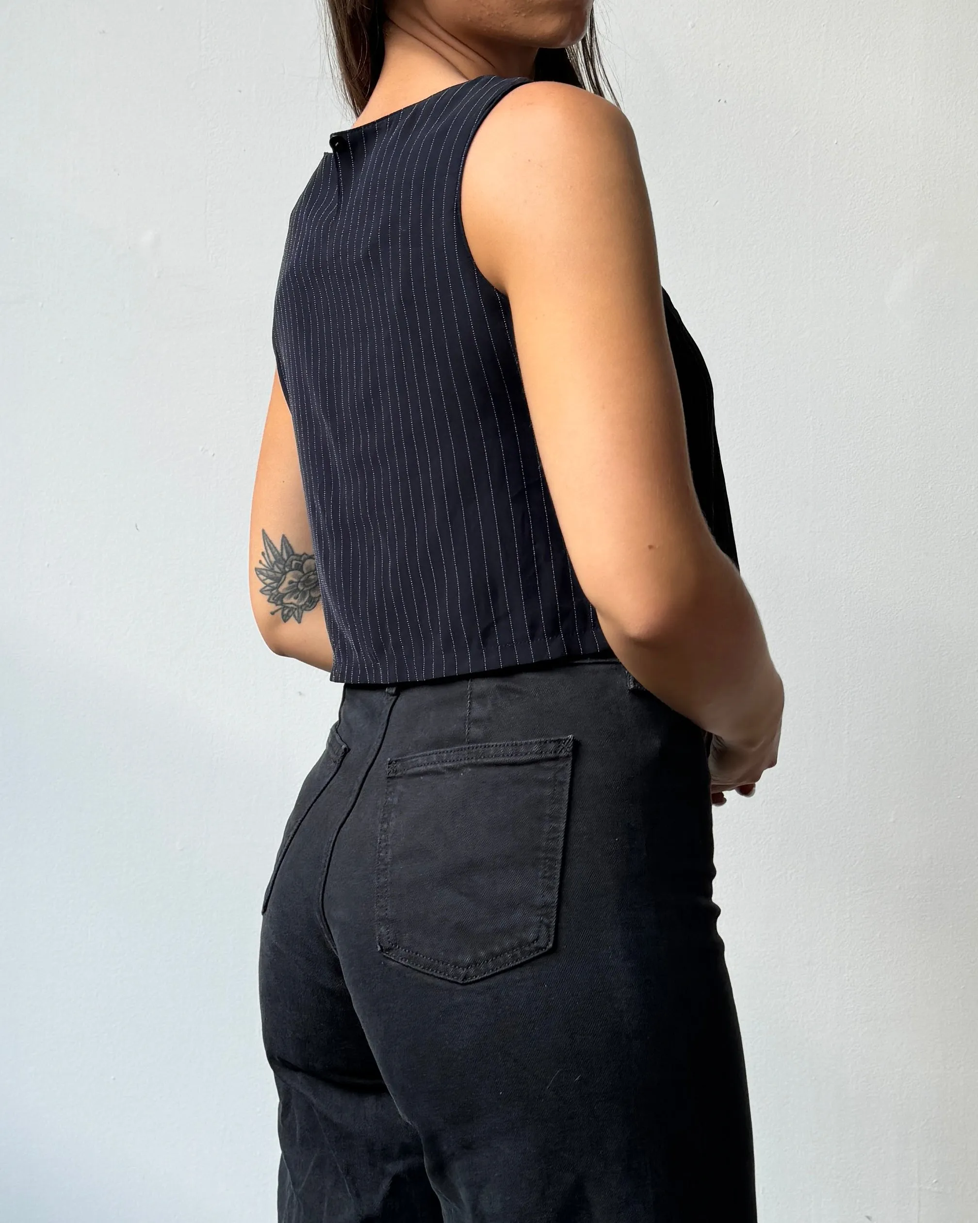 90's Navy Pinstripe Sleeveless Top - S