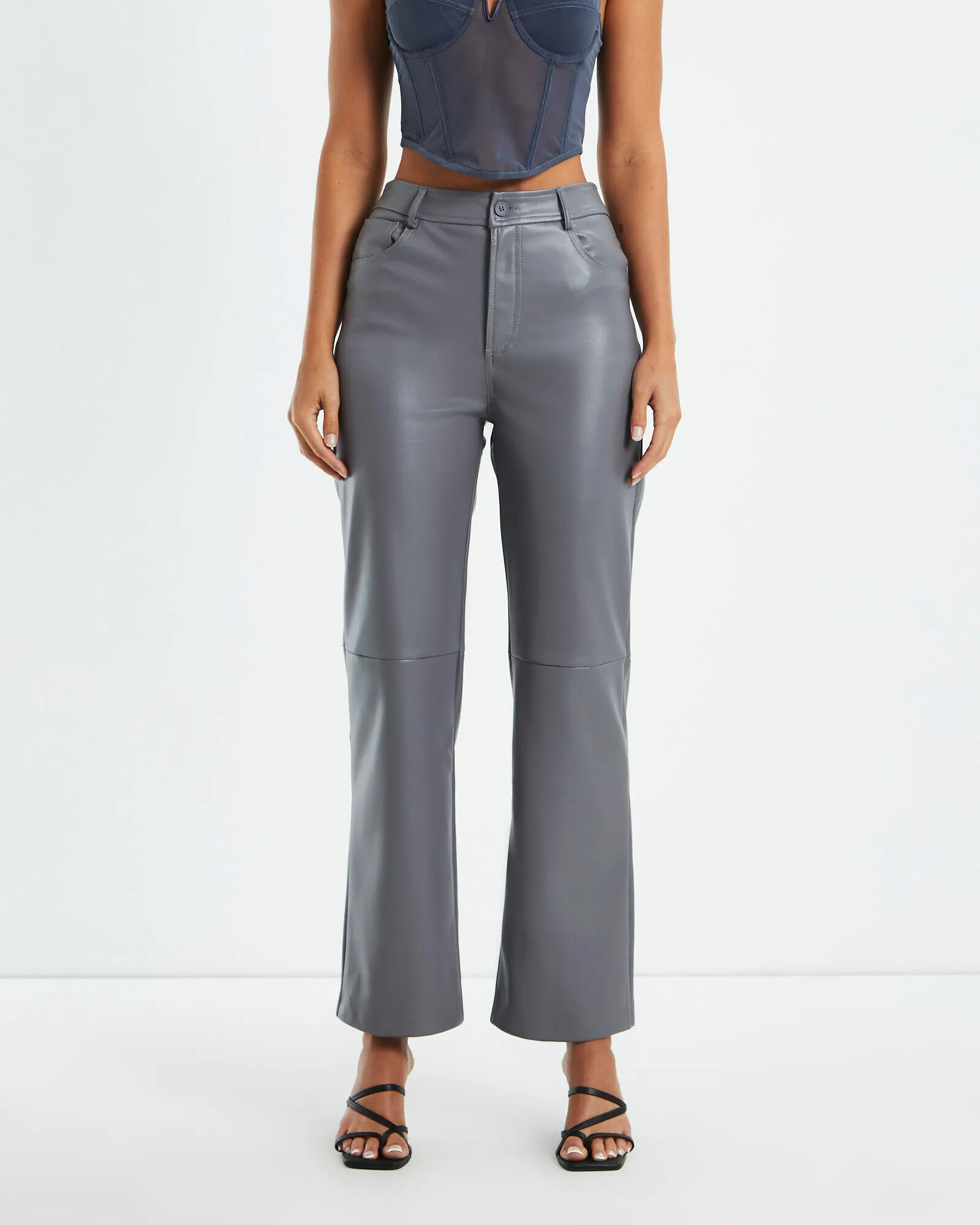 Alice In The Eve Karli Leather Look Straight Leg Pants Grey