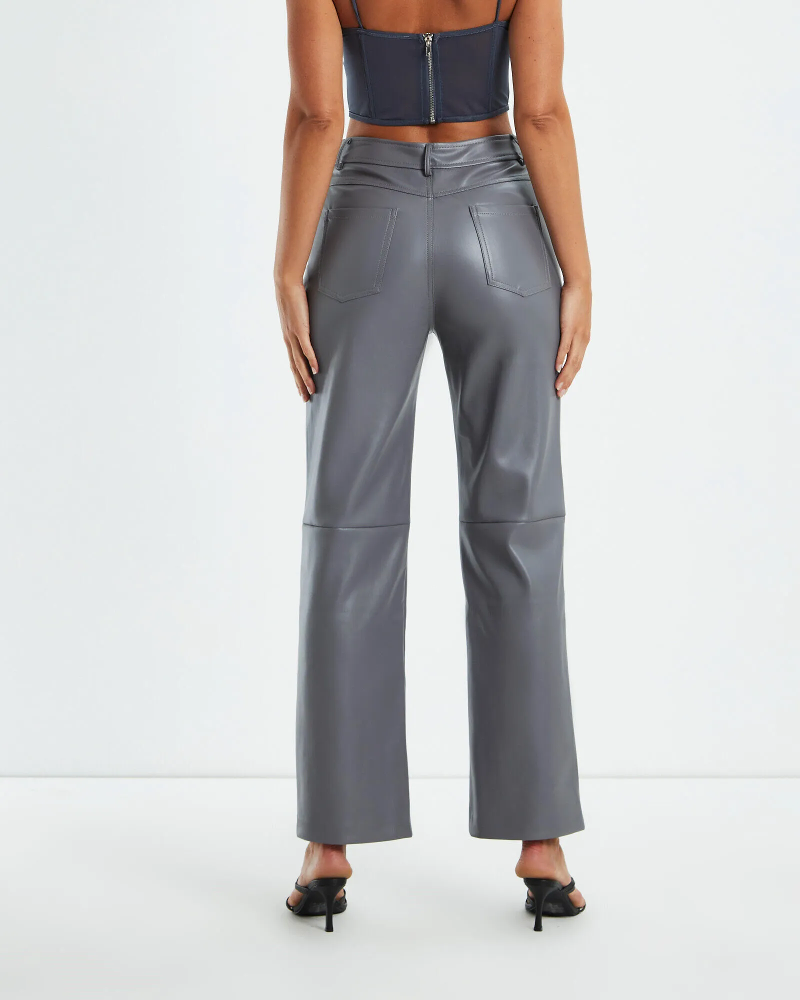 Alice In The Eve Karli Leather Look Straight Leg Pants Grey