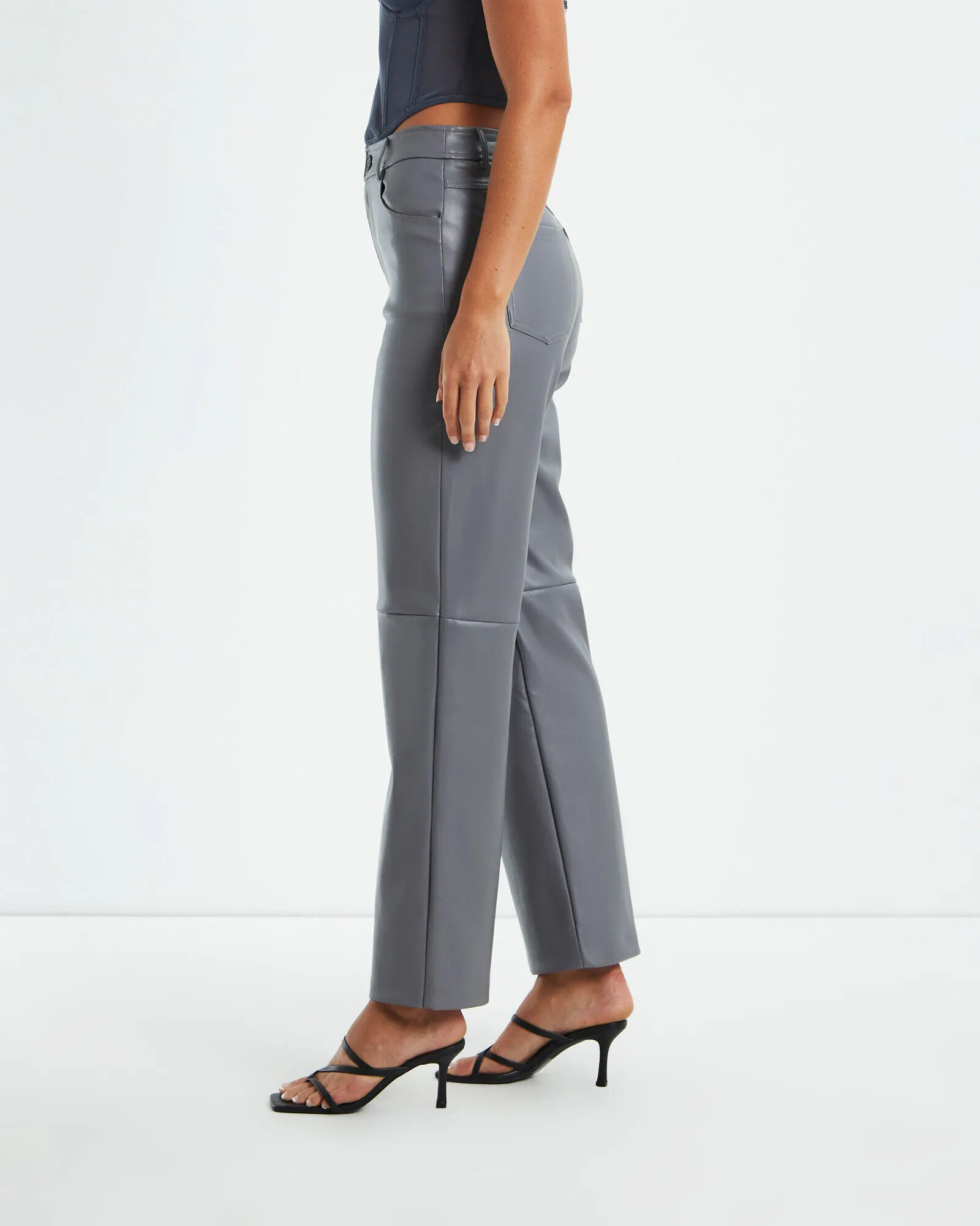 Alice In The Eve Karli Leather Look Straight Leg Pants Grey