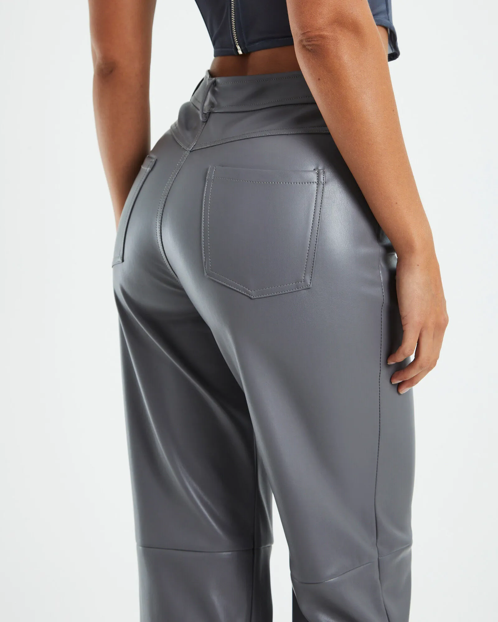 Alice In The Eve Karli Leather Look Straight Leg Pants Grey