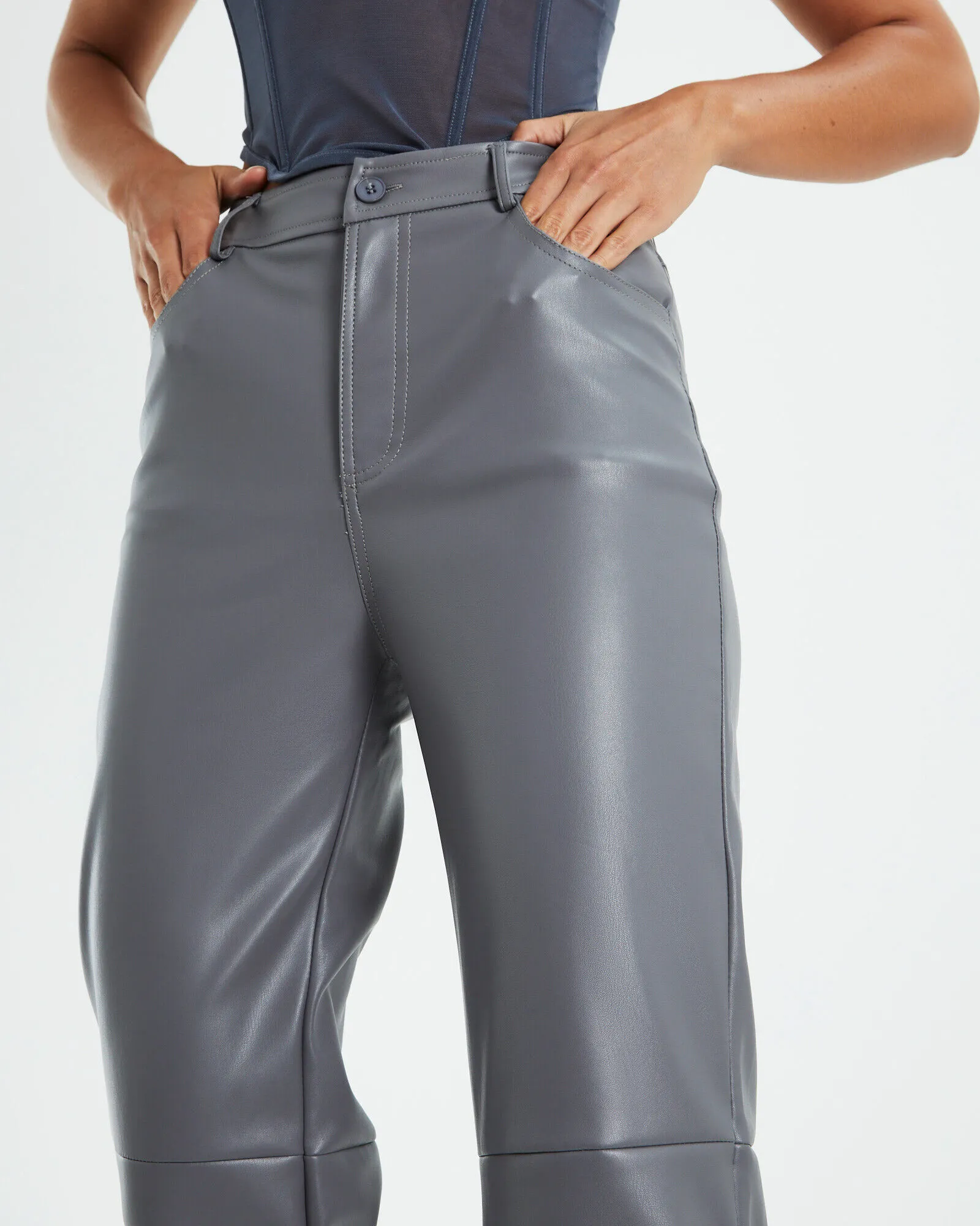 Alice In The Eve Karli Leather Look Straight Leg Pants Grey