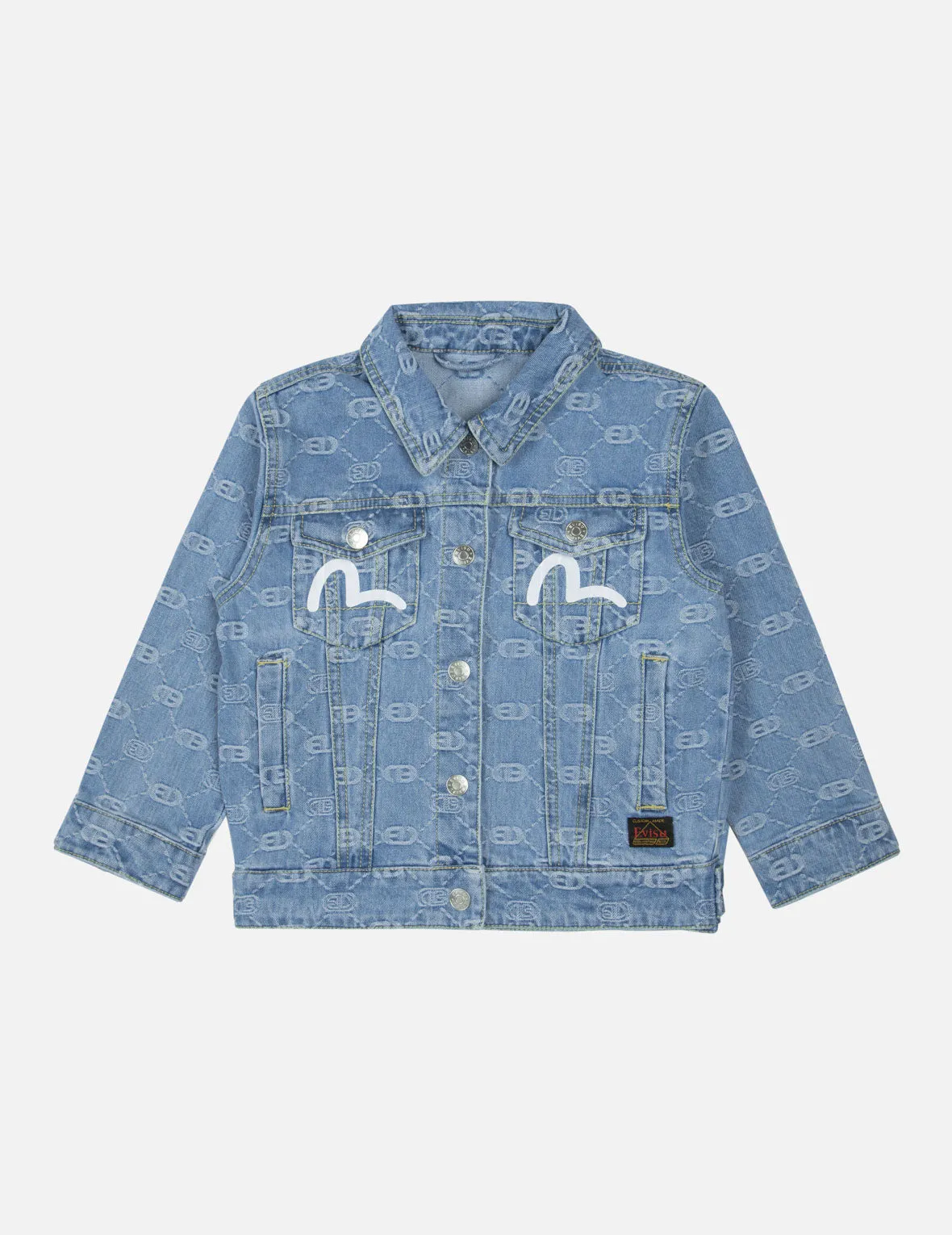 Allover Logo Jacquard and Seagull Print Regular Fit Denim Jacket