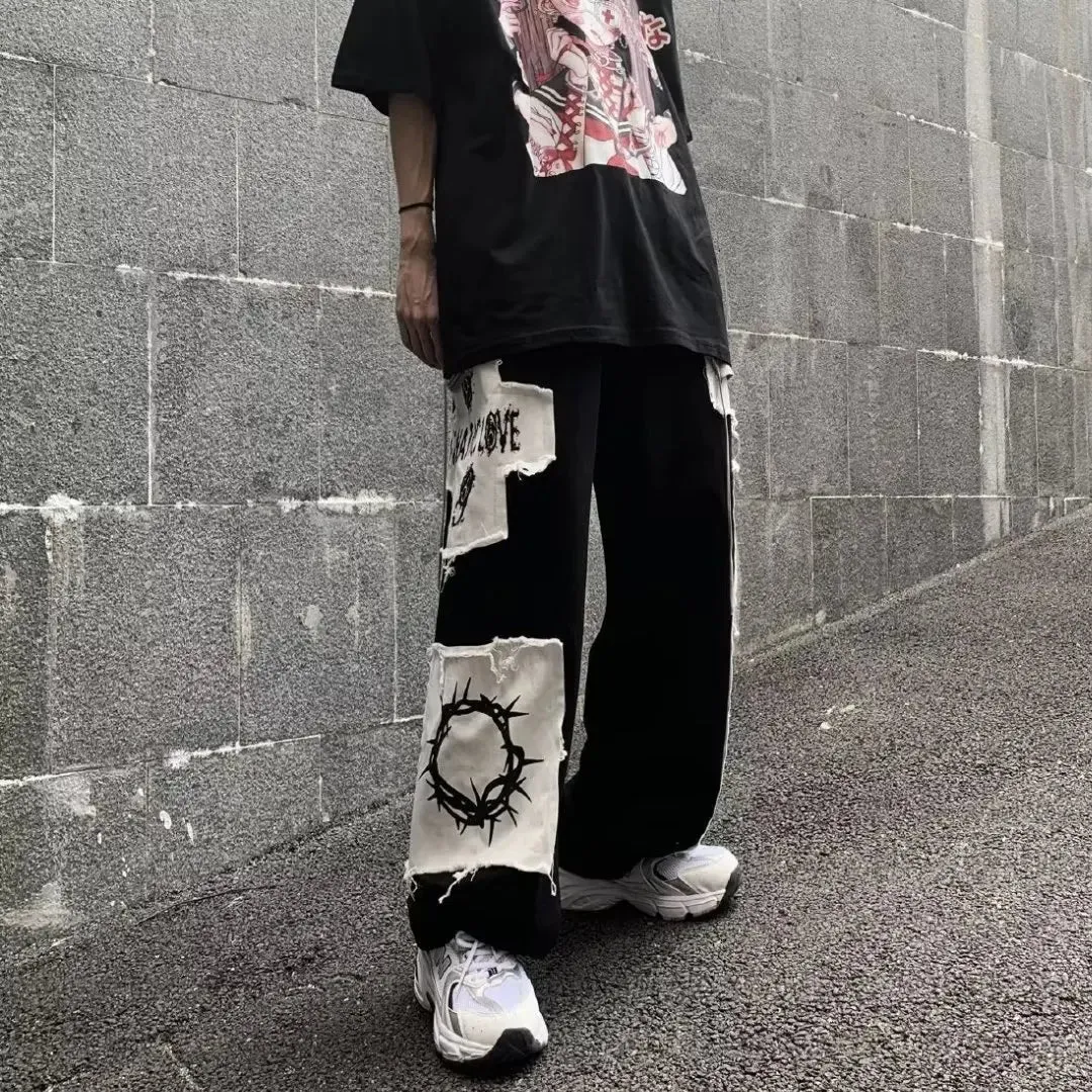 AM Black Hole Patchwork Straight Leg Pants