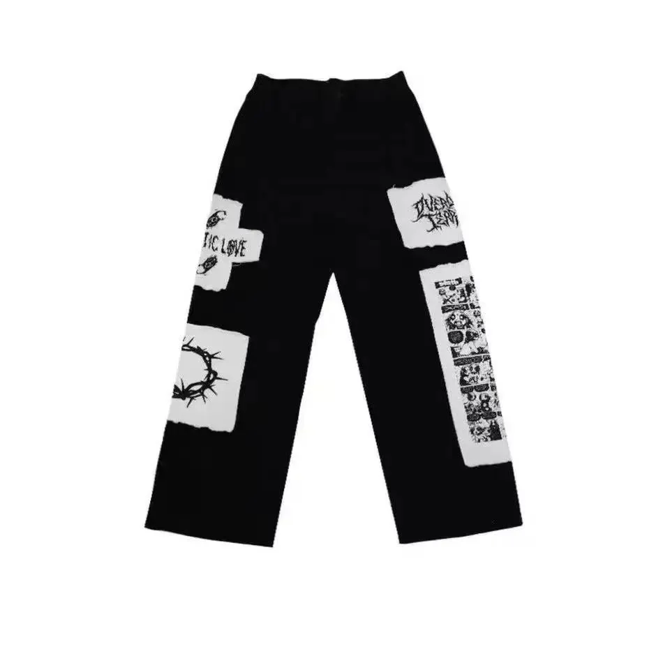 AM Black Hole Patchwork Straight Leg Pants