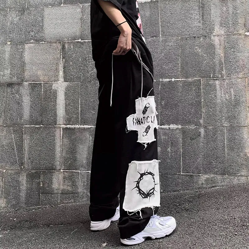 AM Black Hole Patchwork Straight Leg Pants