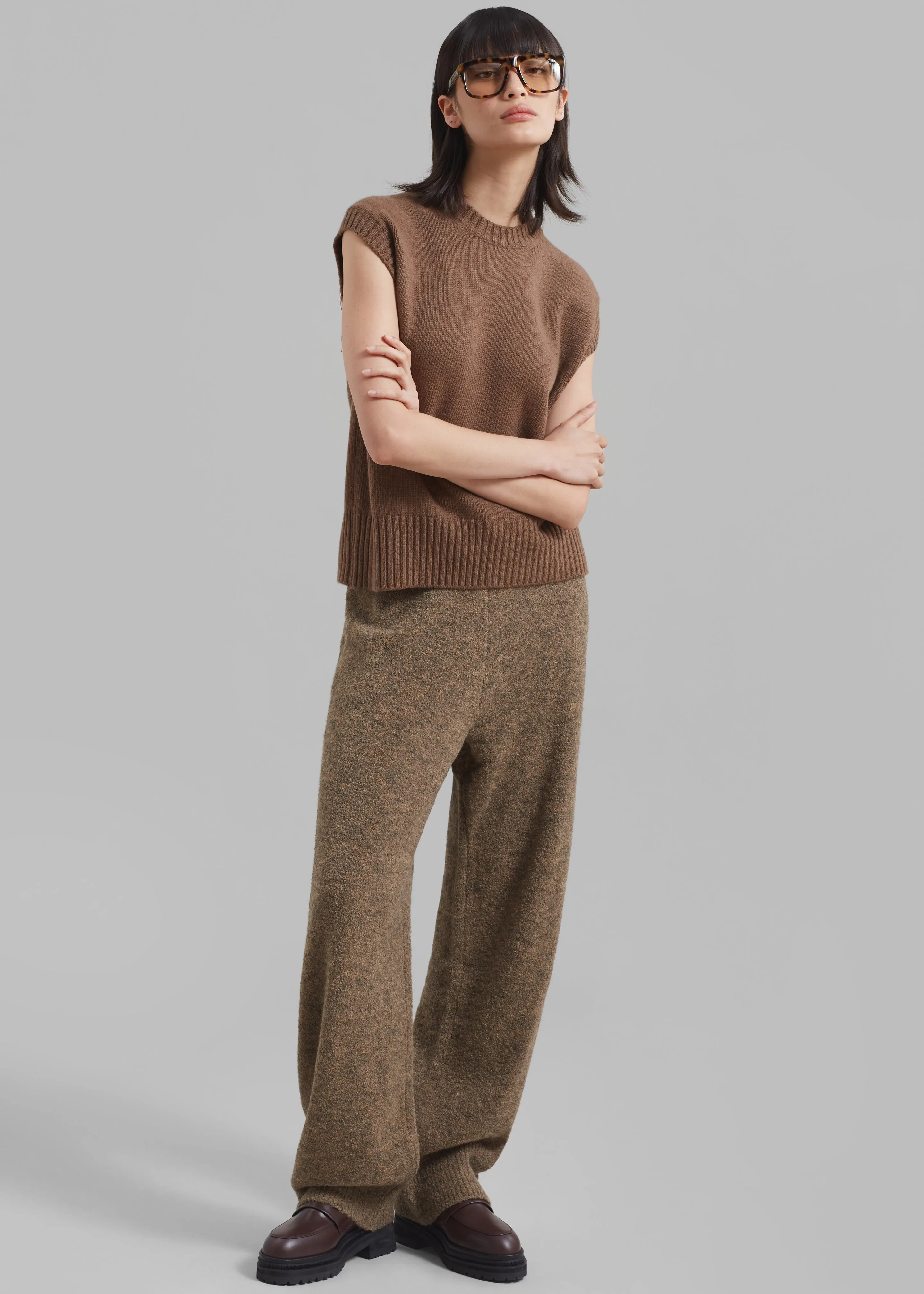 Amomento Wide Banding Knit Pants - Khaki Brown