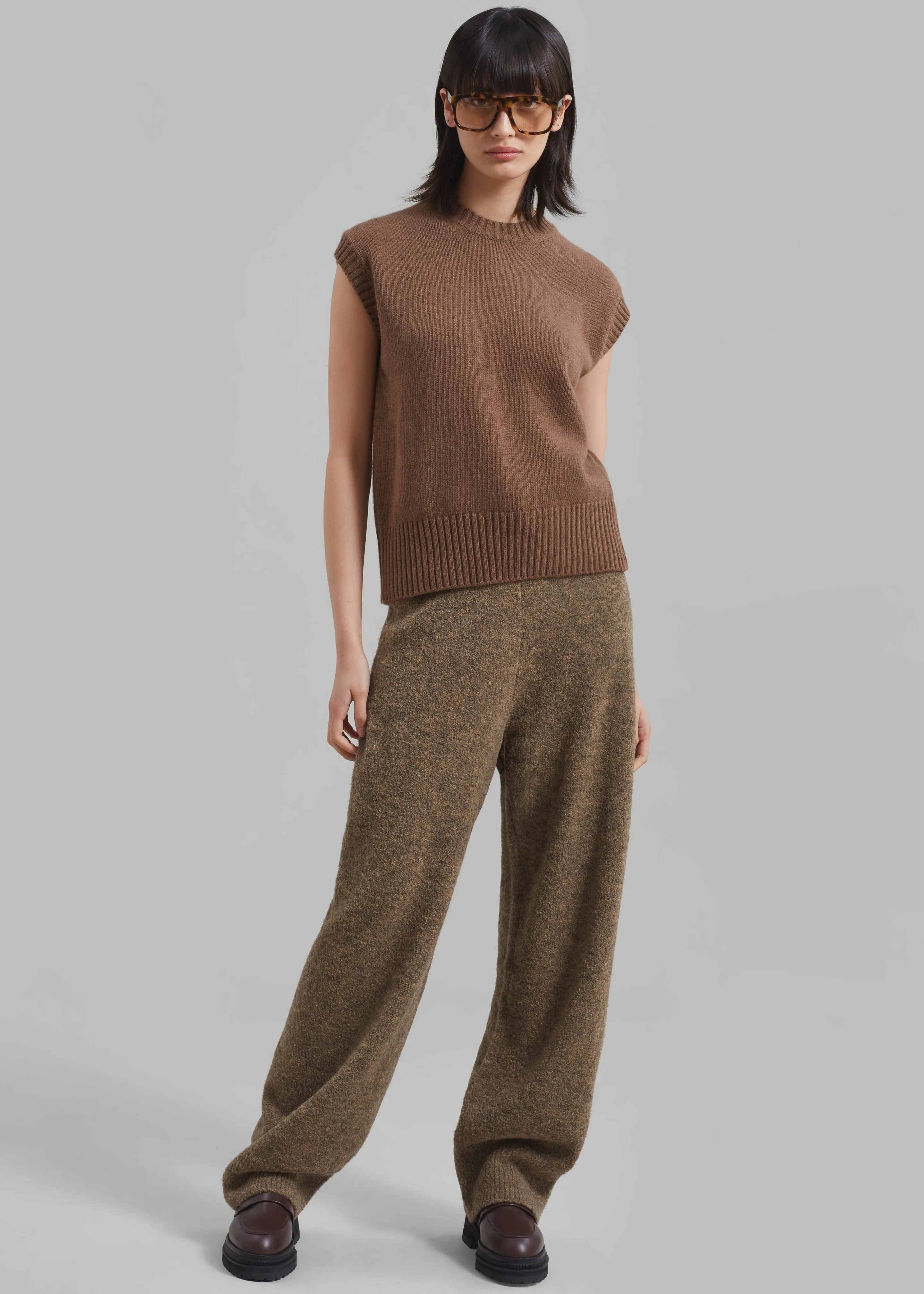 Amomento Wide Banding Knit Pants - Khaki Brown