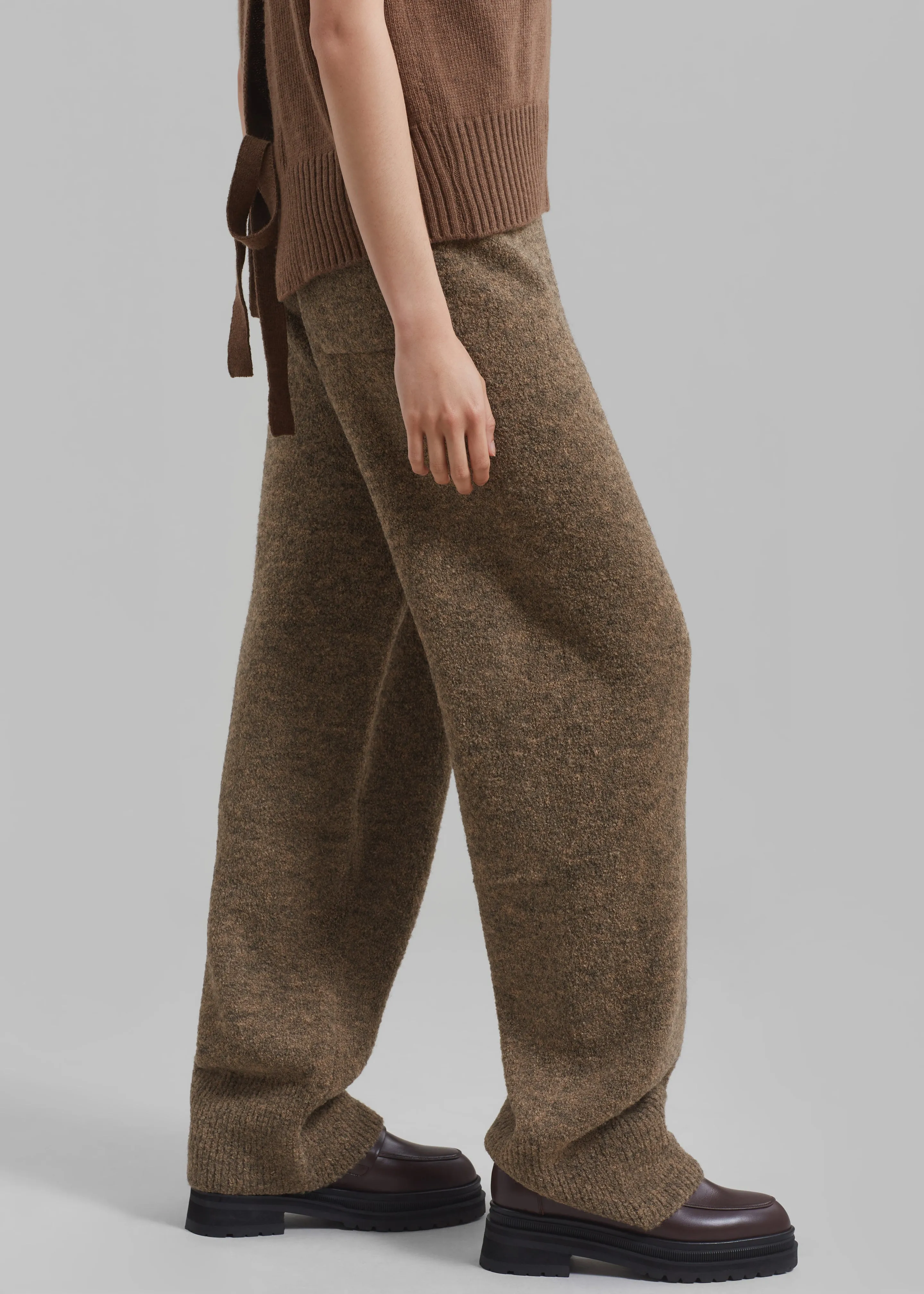 Amomento Wide Banding Knit Pants - Khaki Brown