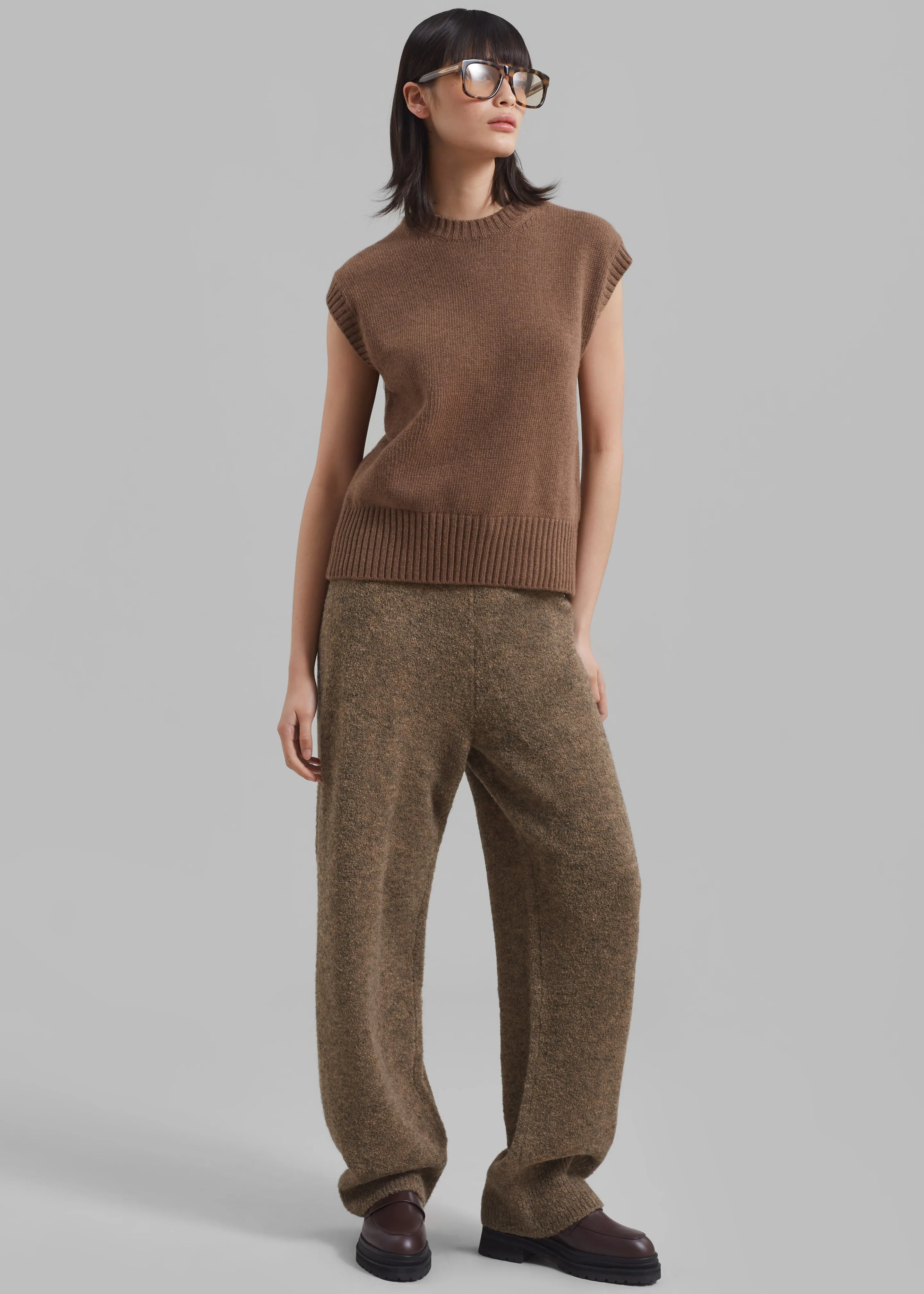 Amomento Wide Banding Knit Pants - Khaki Brown