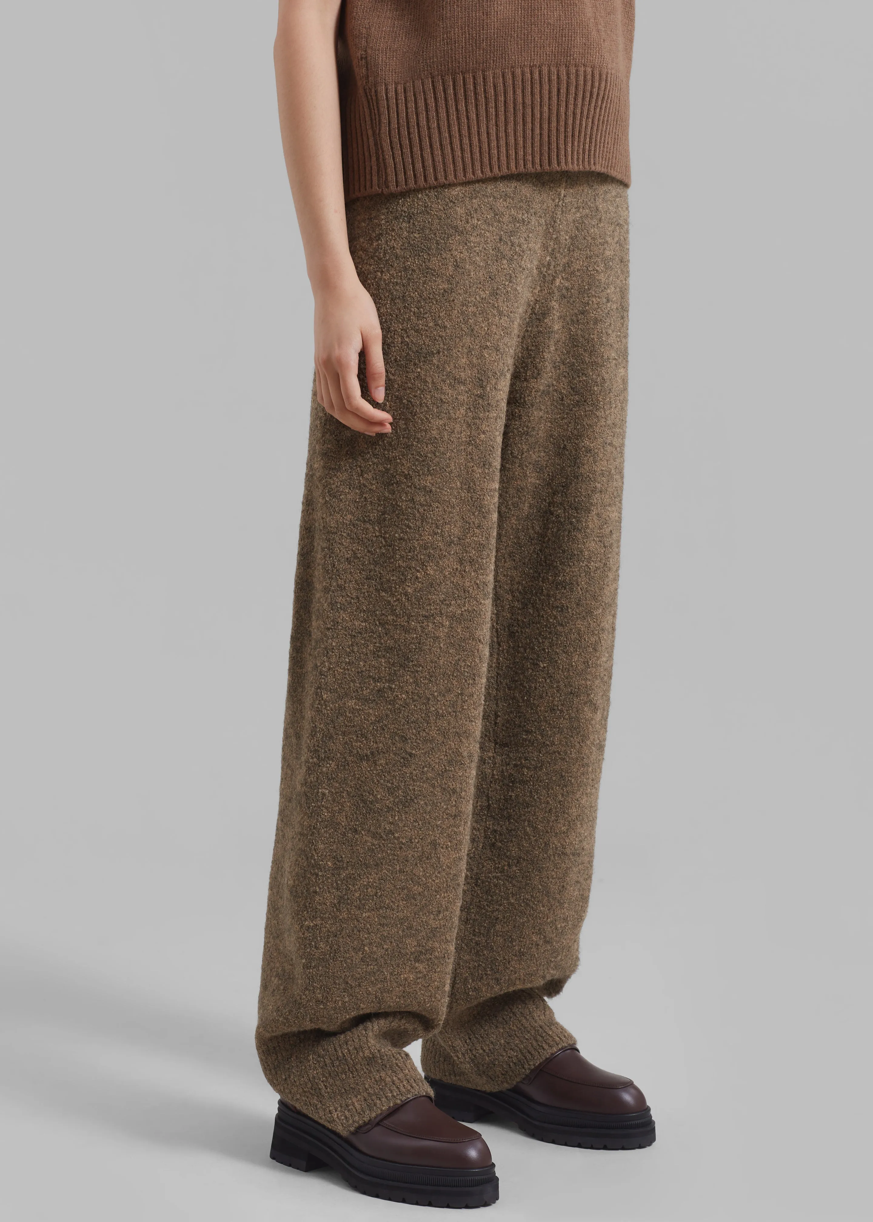 Amomento Wide Banding Knit Pants - Khaki Brown