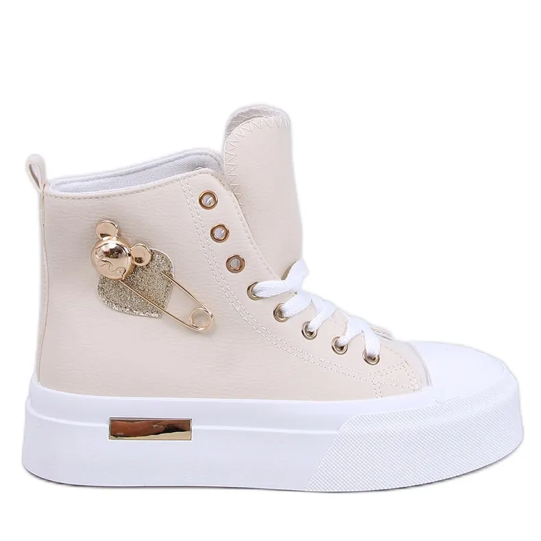 Arenas Beige Grain Ankle Strap Sneakers with Safety Pin