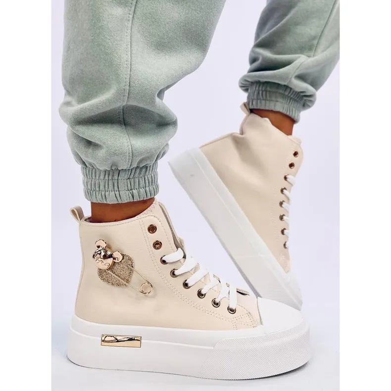 Arenas Beige Grain Ankle Strap Sneakers with Safety Pin