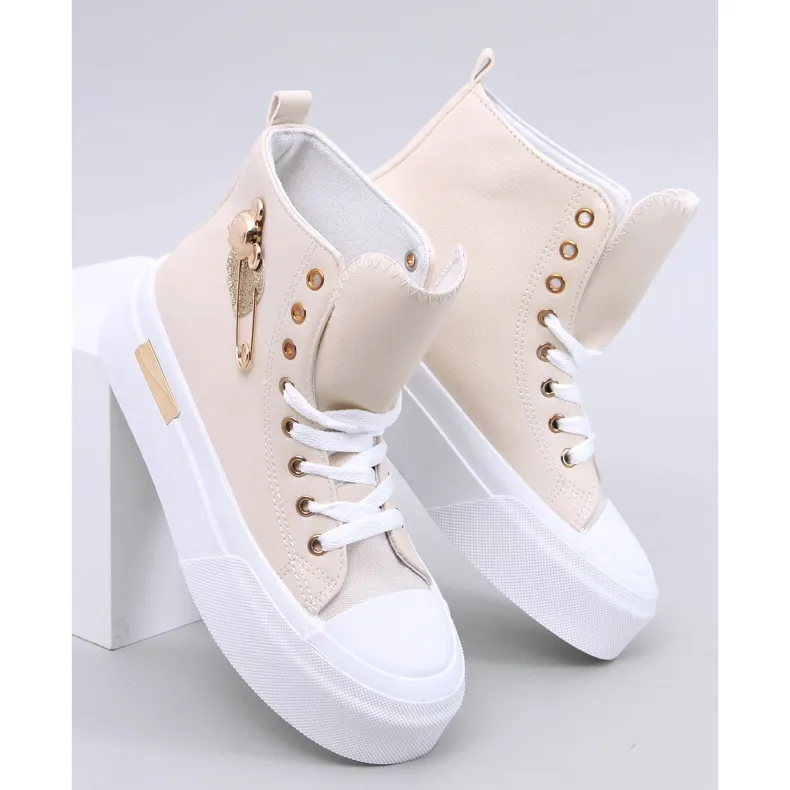 Arenas Beige Grain Ankle Strap Sneakers with Safety Pin