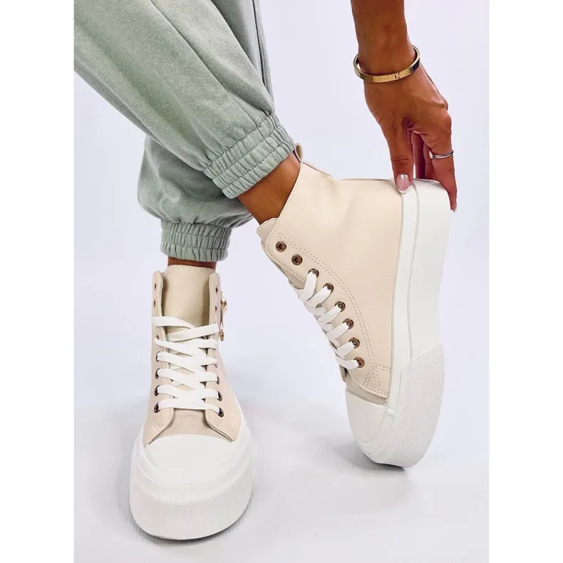 Arenas Beige Grain Ankle Strap Sneakers with Safety Pin