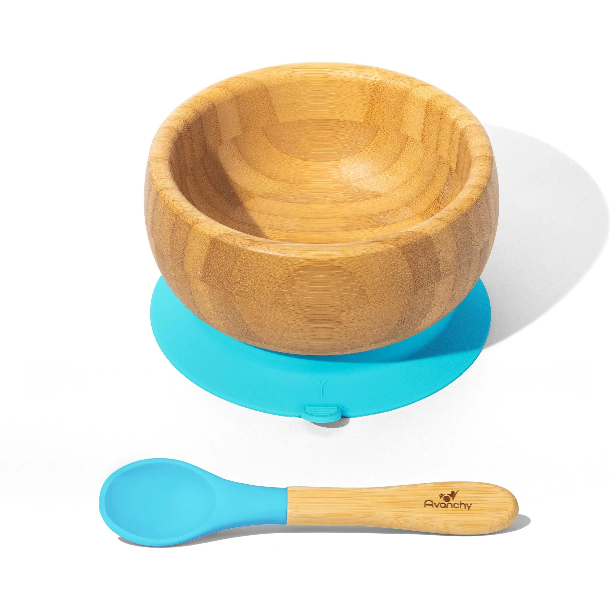 Avanchy Baby Bamboo Stay Put Suction Bowl + Spoon, Blue