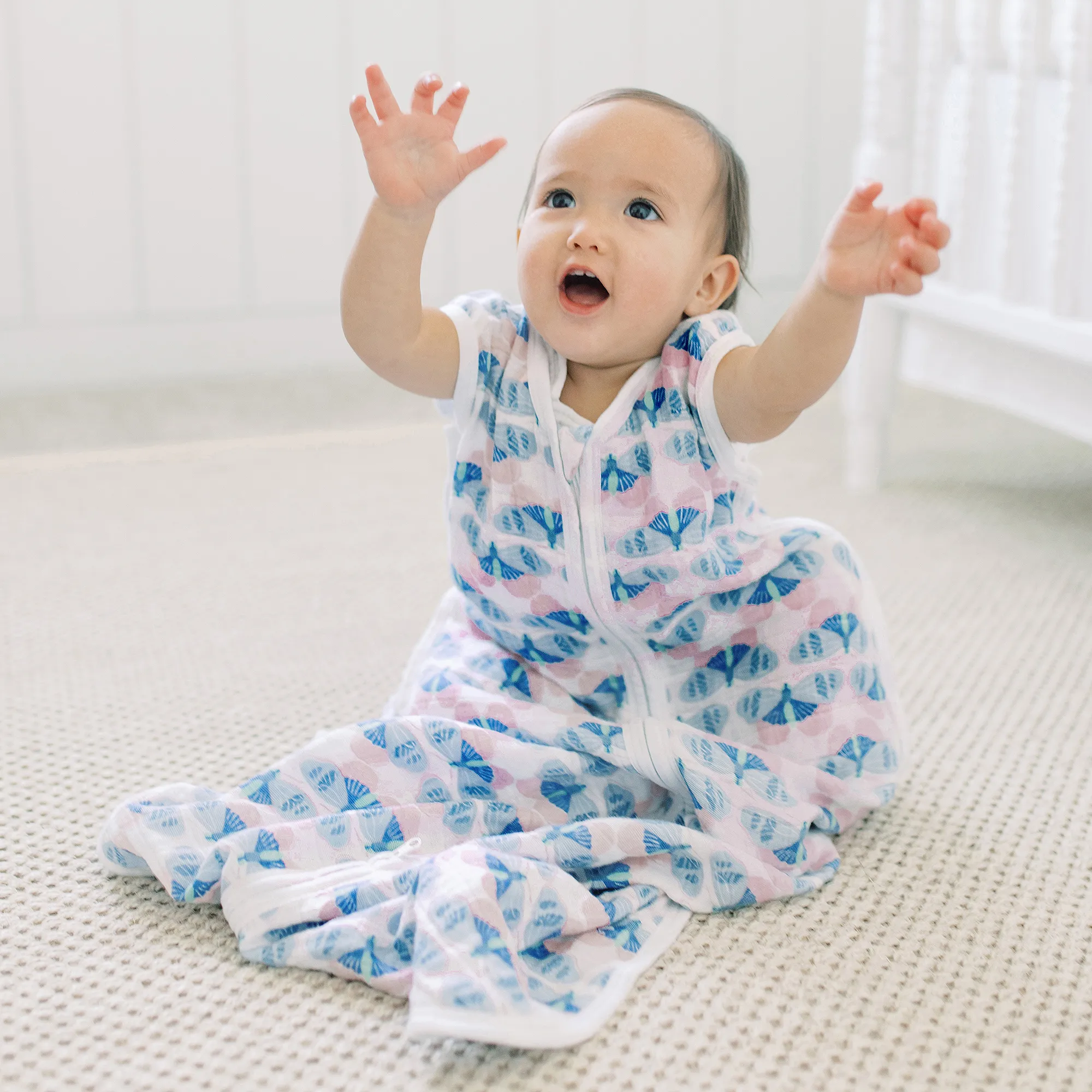 Baby Girls Blue Butterfly Sleeping Bag