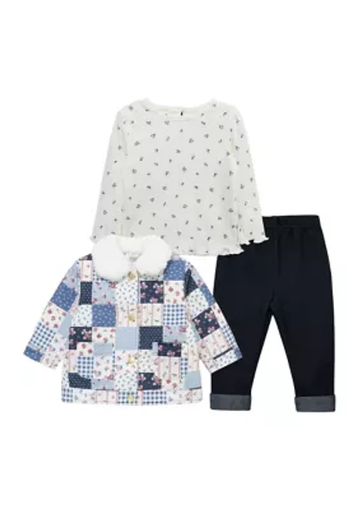 Baby Girls Patchwork 3 Piece Jacket Set