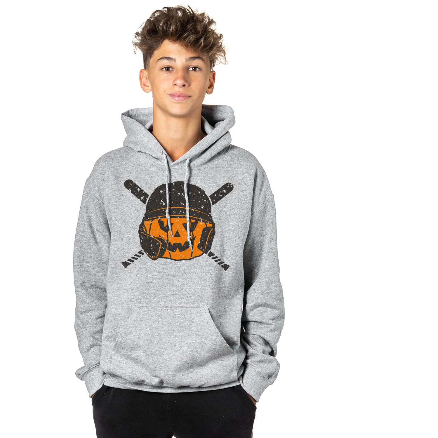 Baseball/Softball Hooded Sweatshirt - Helmet Pumpkin 