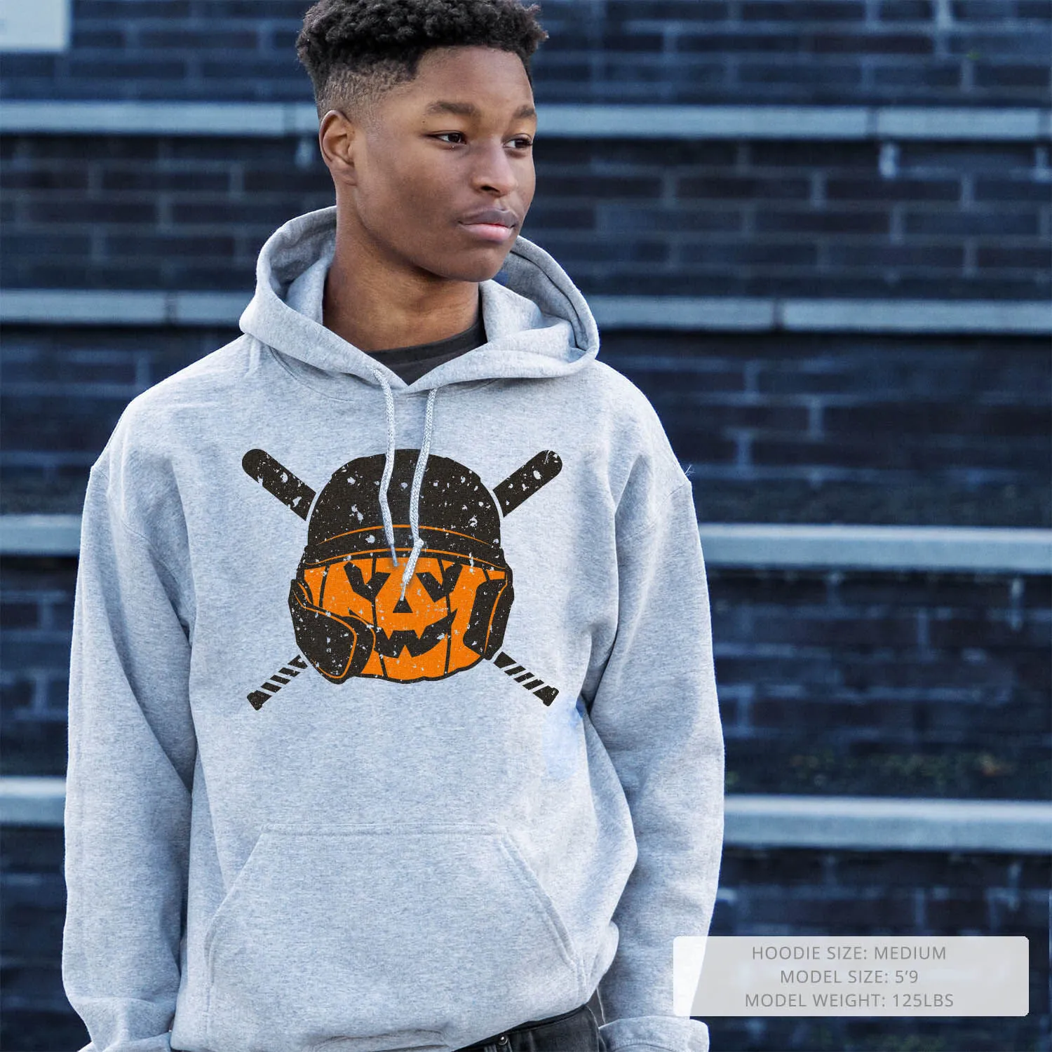 Baseball/Softball Hooded Sweatshirt - Helmet Pumpkin 