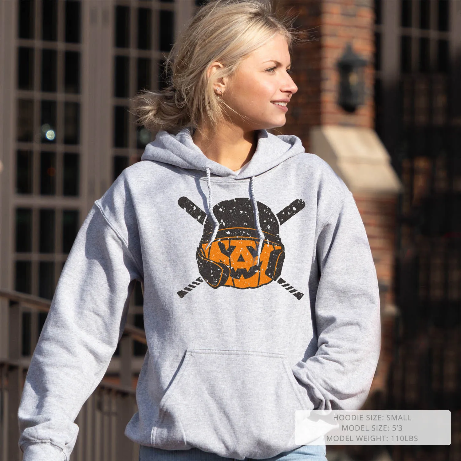 Baseball/Softball Hooded Sweatshirt - Helmet Pumpkin 