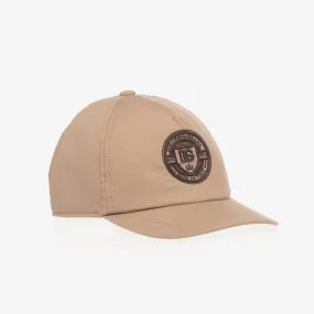 Beige Embroidered Cotton Cap