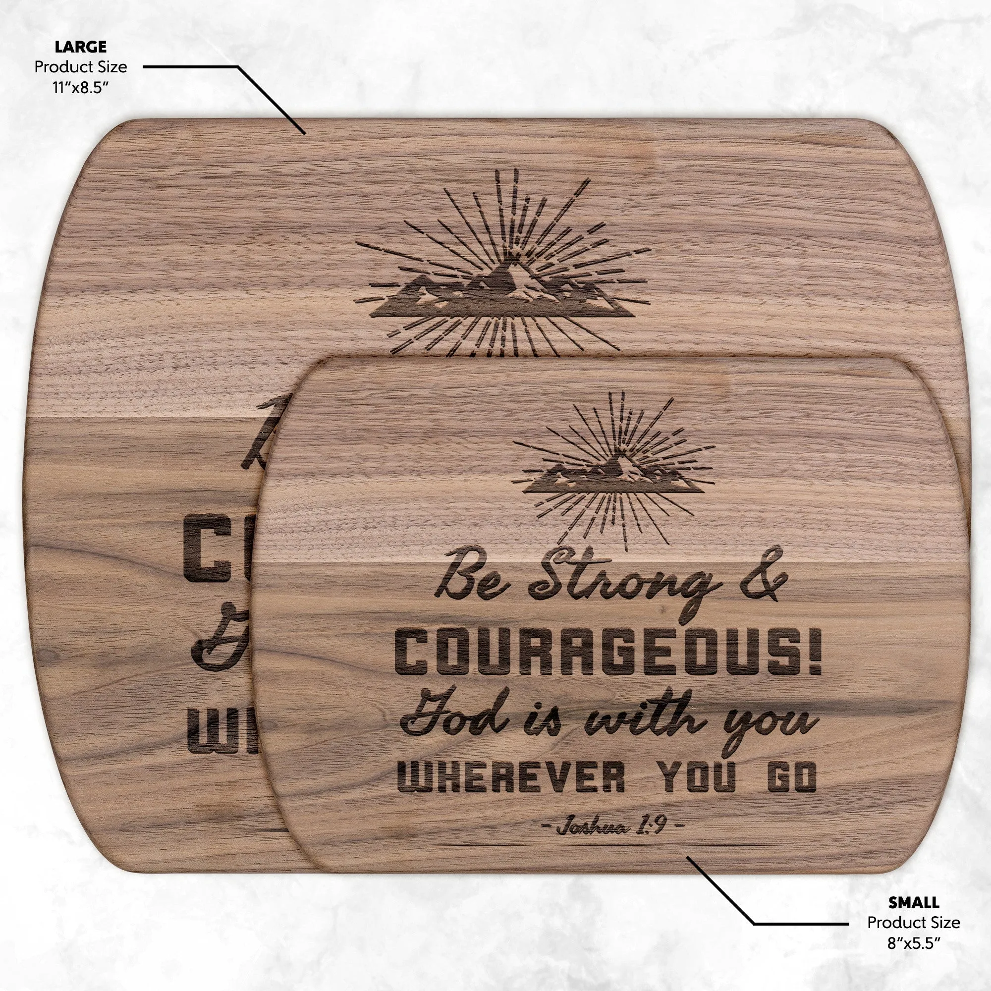 Bible Verse Hardwood Oval Cutting Board - Be Strong & Courageous ~Joshua 1:9~ Design 10