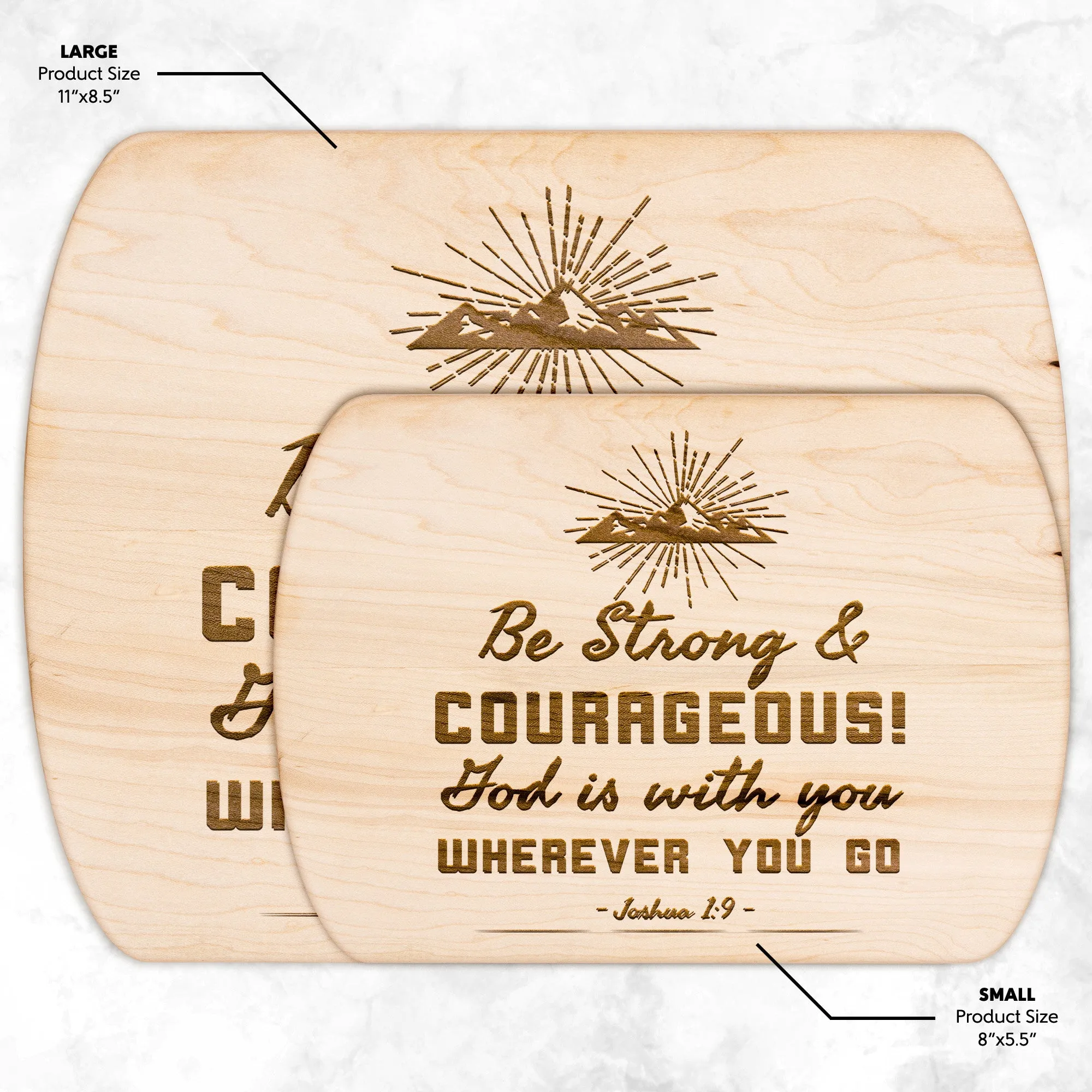 Bible Verse Hardwood Oval Cutting Board - Be Strong & Courageous ~Joshua 1:9~ Design 10