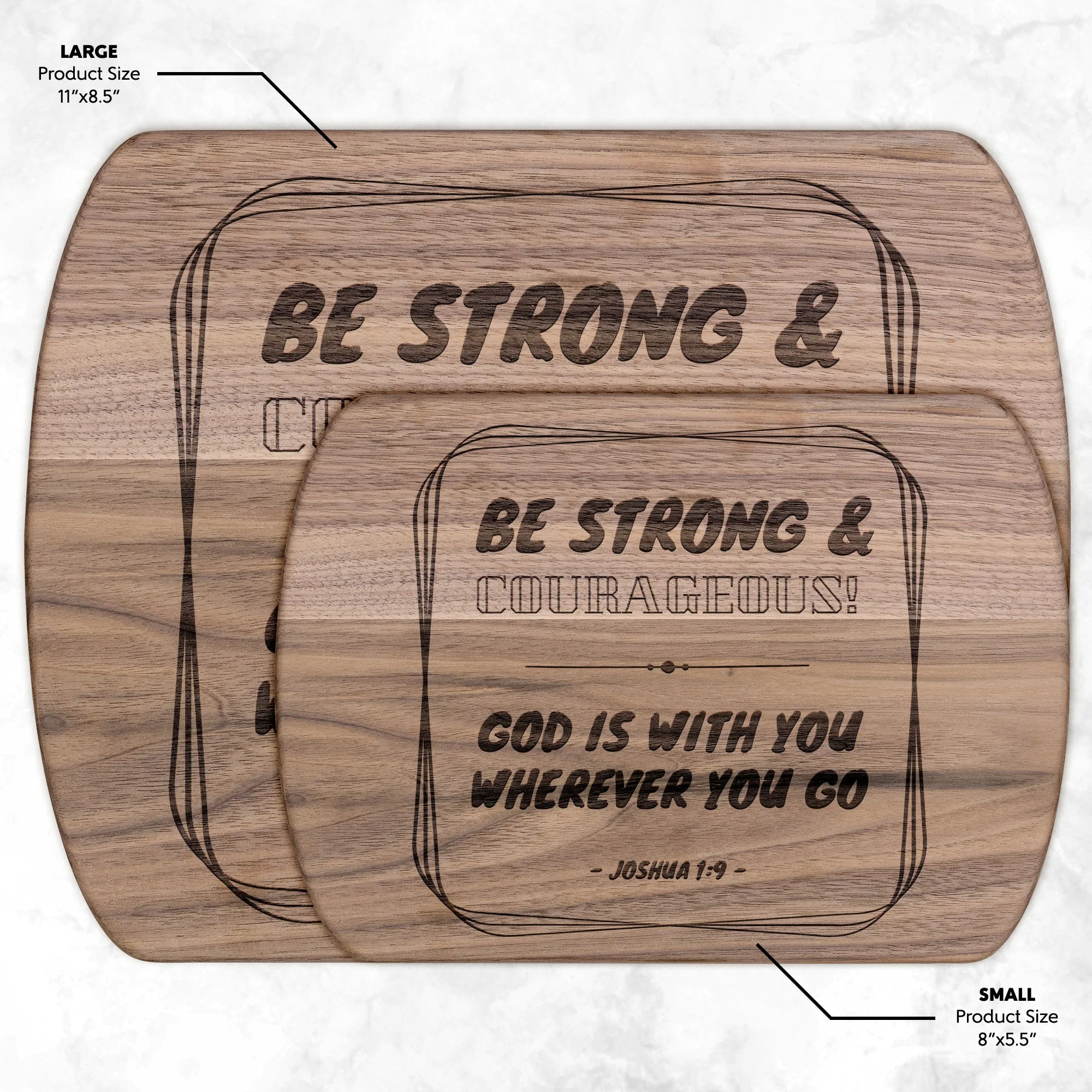 Bible Verse Hardwood Oval Cutting Board - Be Strong & Courageous ~Joshua 1:9~ Design 12