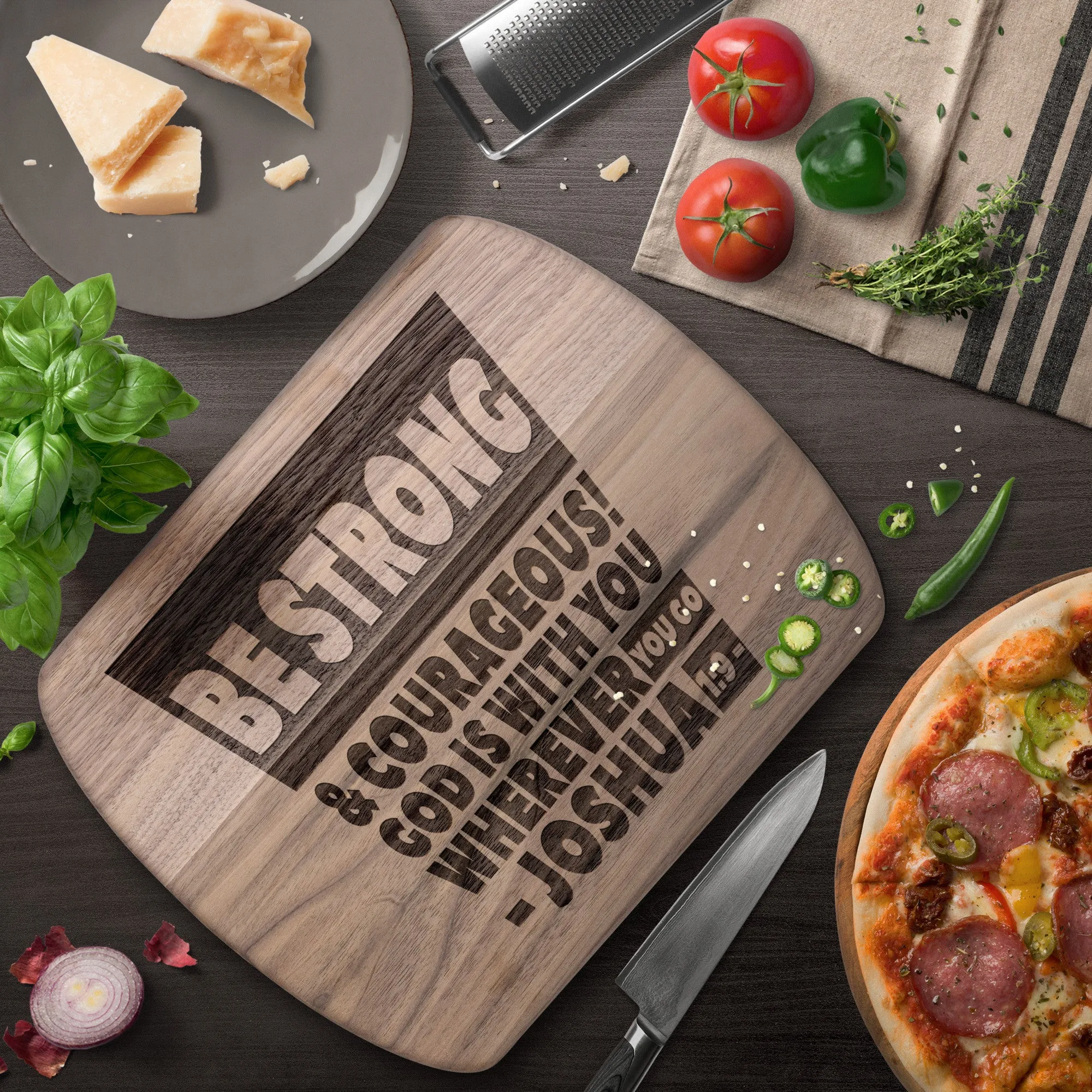 Bible Verse Hardwood Oval Cutting Board - Be Strong & Courageous ~Joshua 1:9~ Design 16