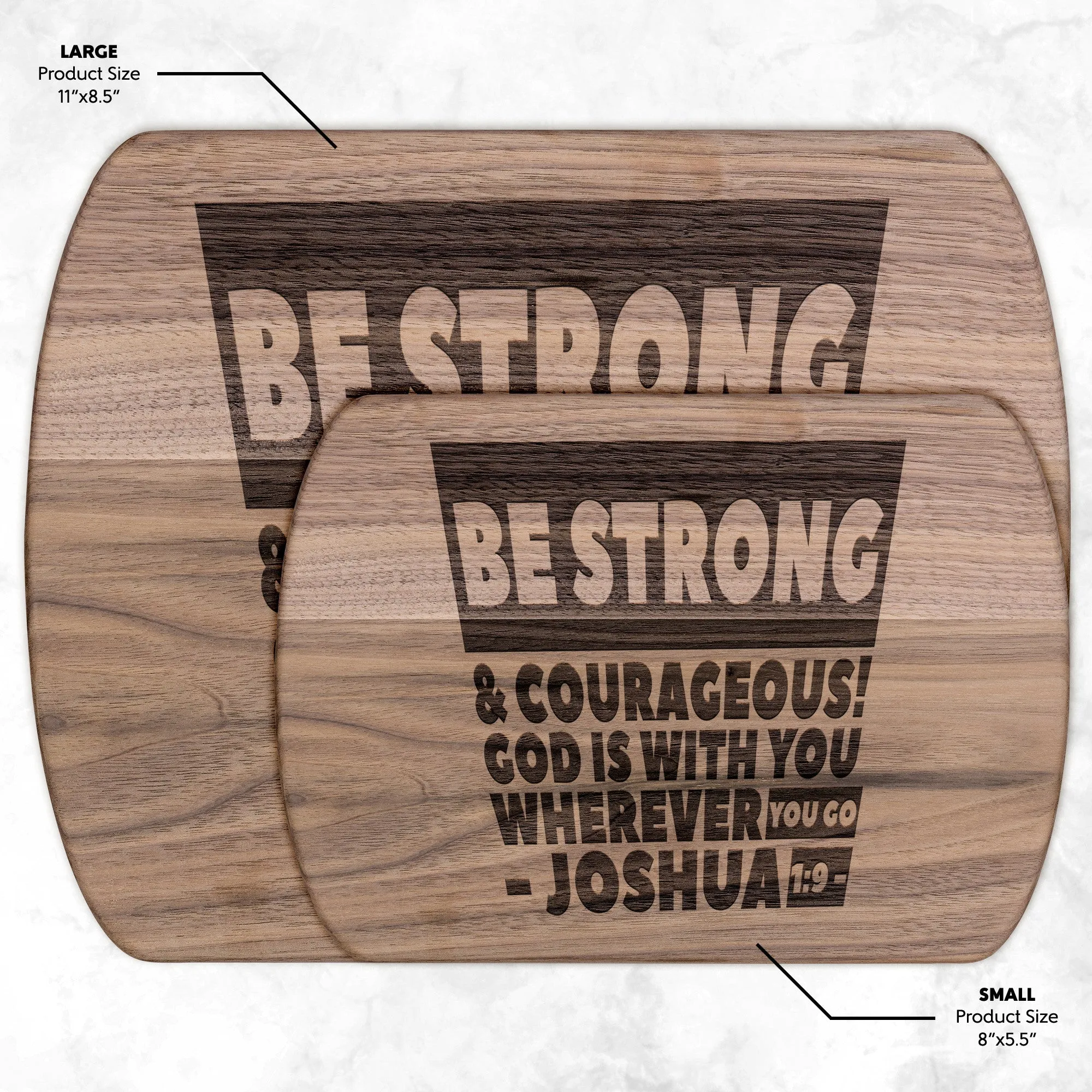 Bible Verse Hardwood Oval Cutting Board - Be Strong & Courageous ~Joshua 1:9~ Design 16