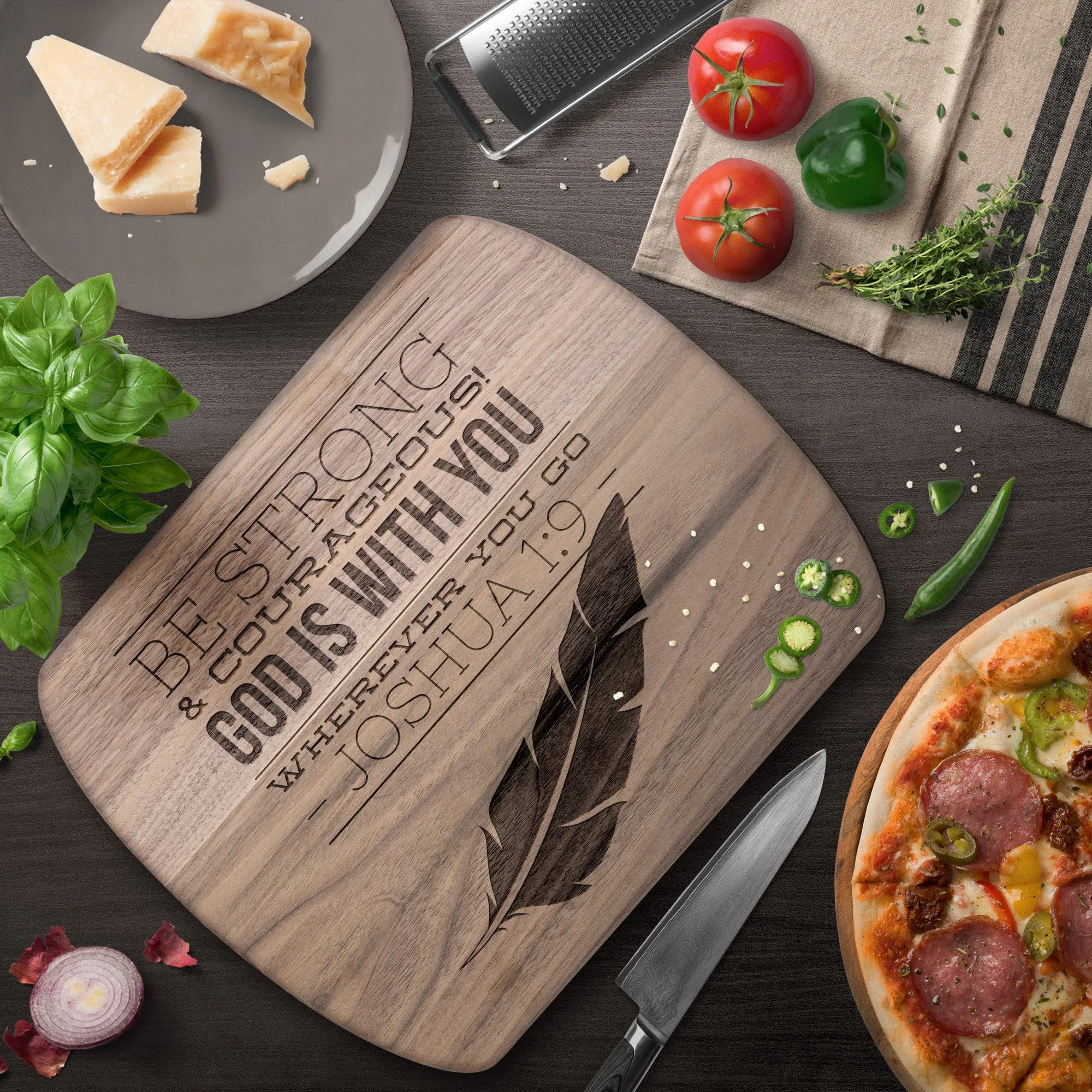 Bible Verse Hardwood Oval Cutting Board - Be Strong & Courageous ~Joshua 1:9~ Design 17