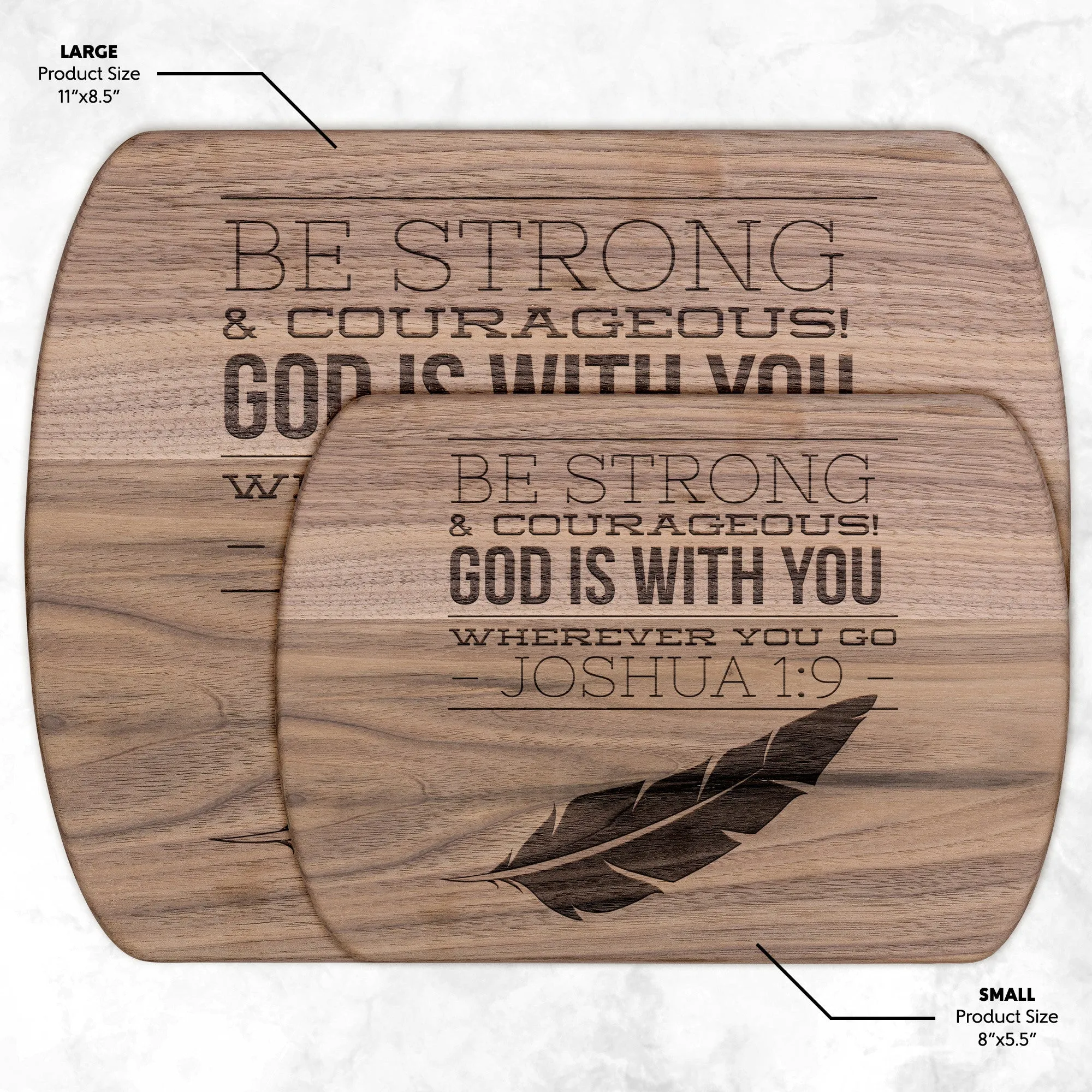 Bible Verse Hardwood Oval Cutting Board - Be Strong & Courageous ~Joshua 1:9~ Design 17