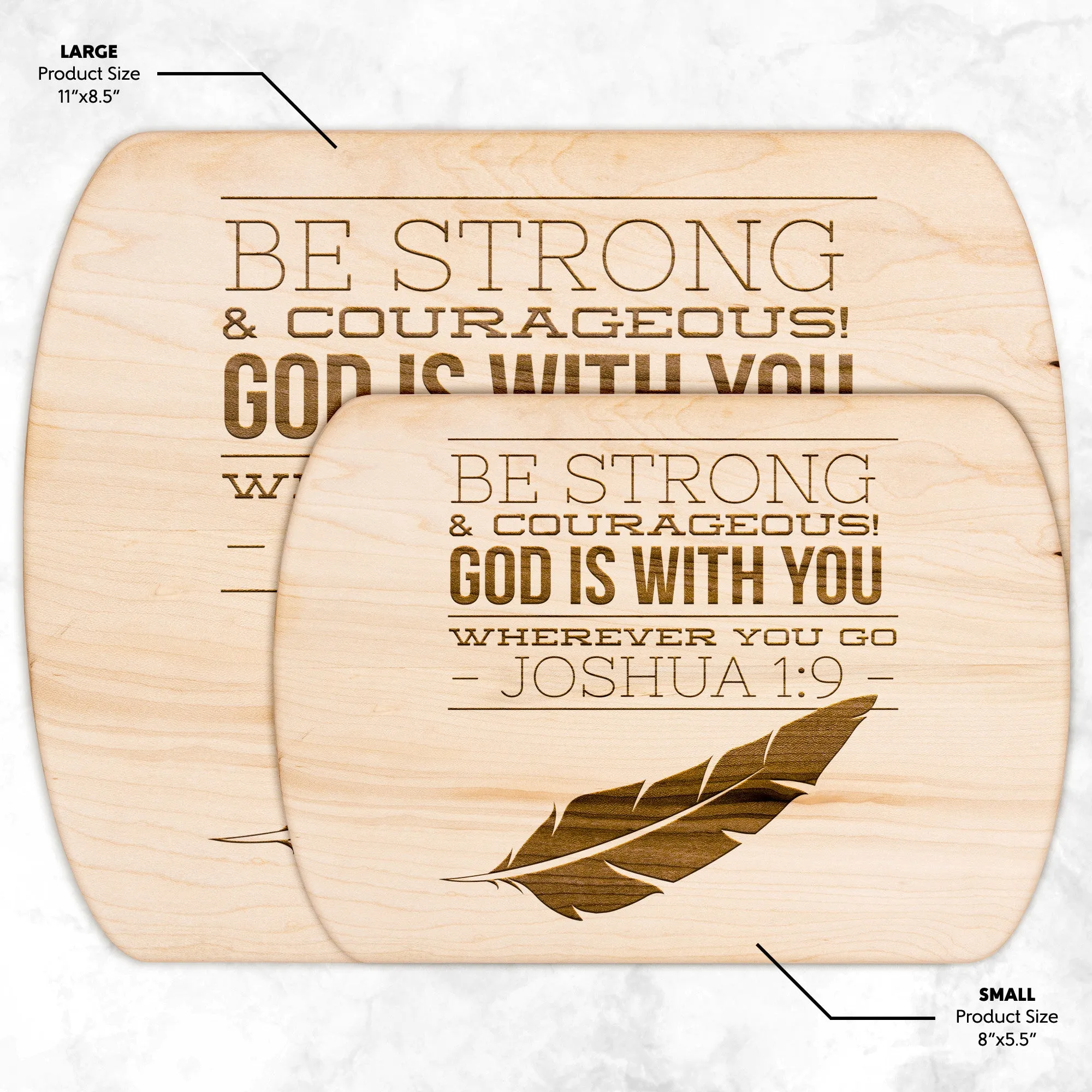 Bible Verse Hardwood Oval Cutting Board - Be Strong & Courageous ~Joshua 1:9~ Design 17