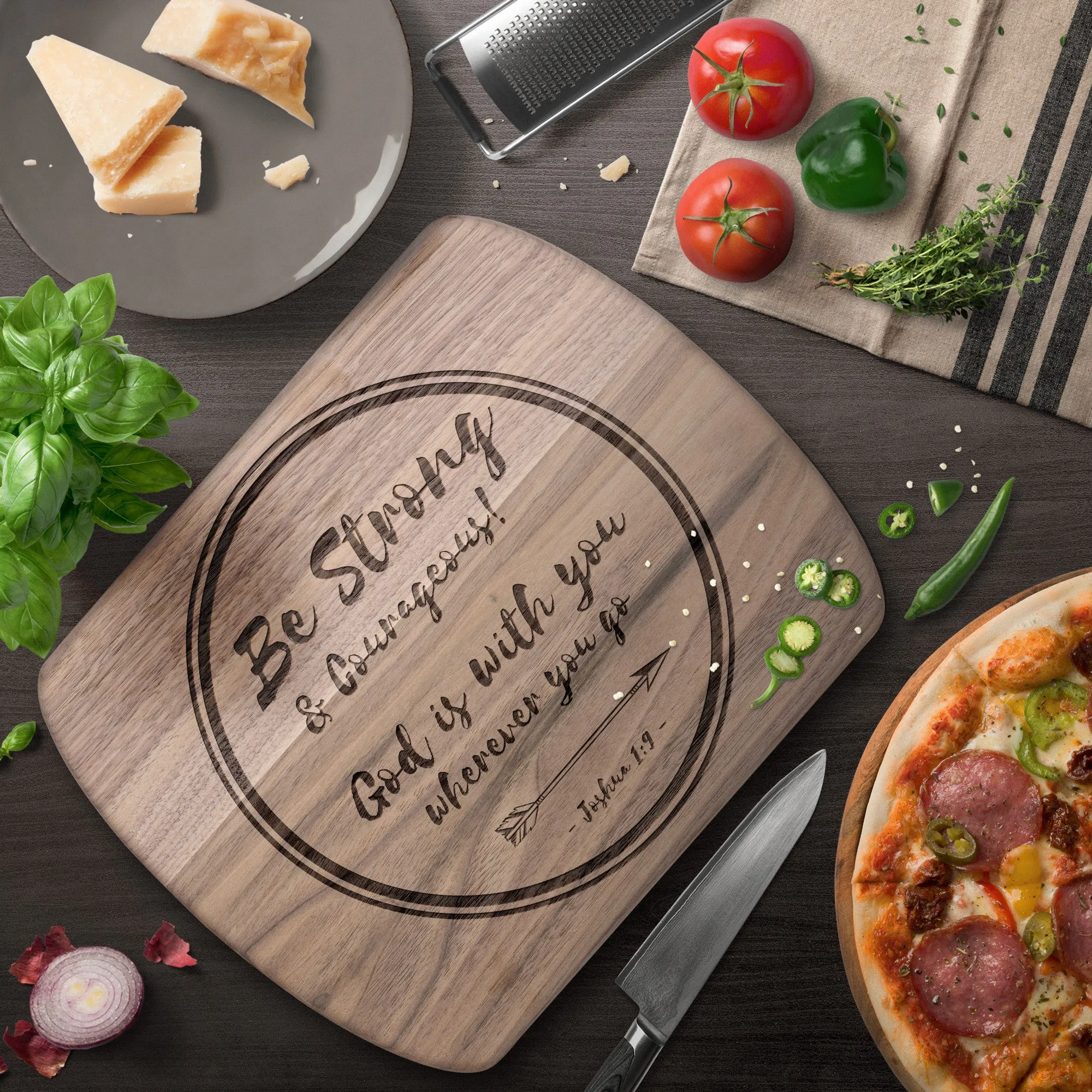 Bible Verse Hardwood Oval Cutting Board - Be Strong & Courageous ~Joshua 1:9~ Design 18