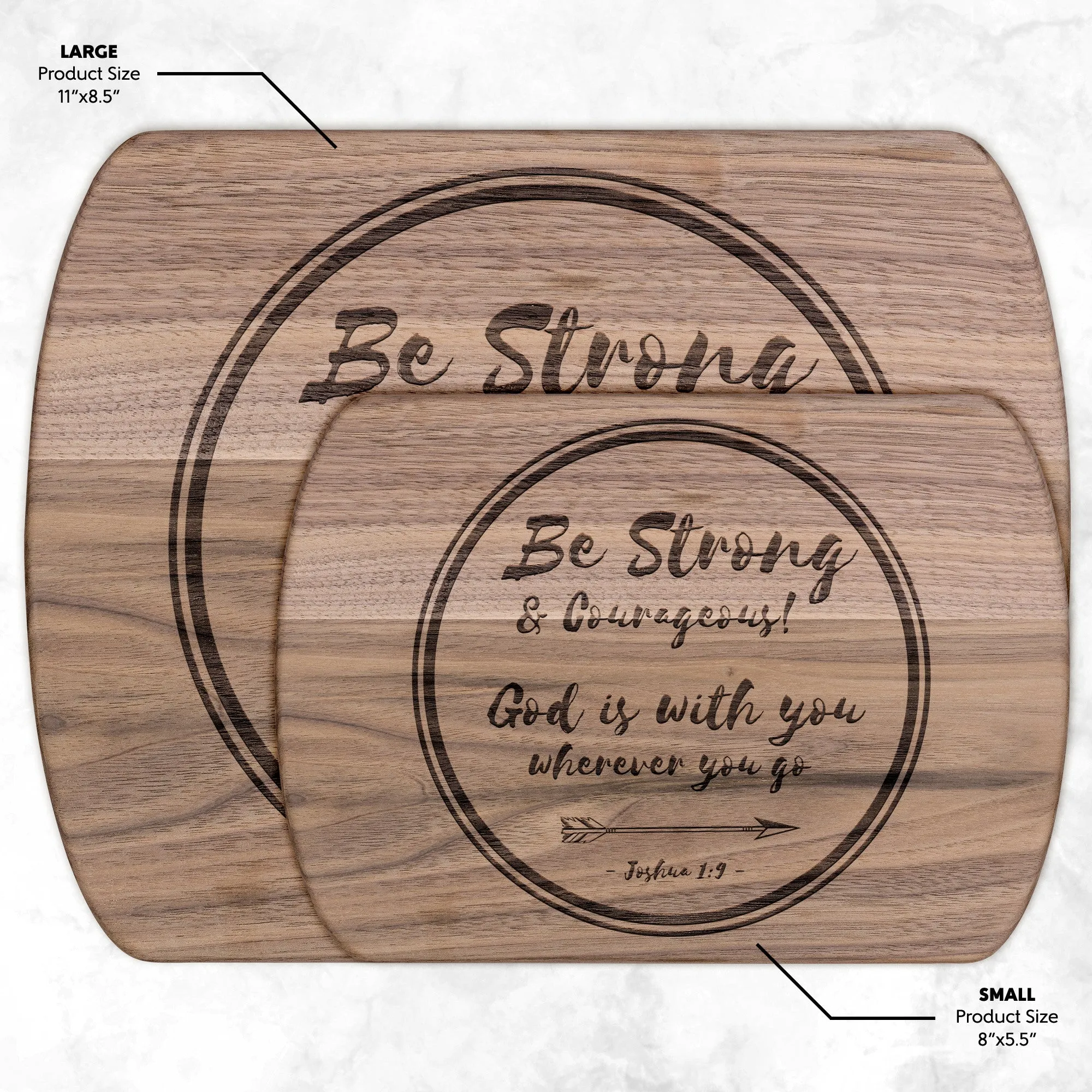 Bible Verse Hardwood Oval Cutting Board - Be Strong & Courageous ~Joshua 1:9~ Design 18