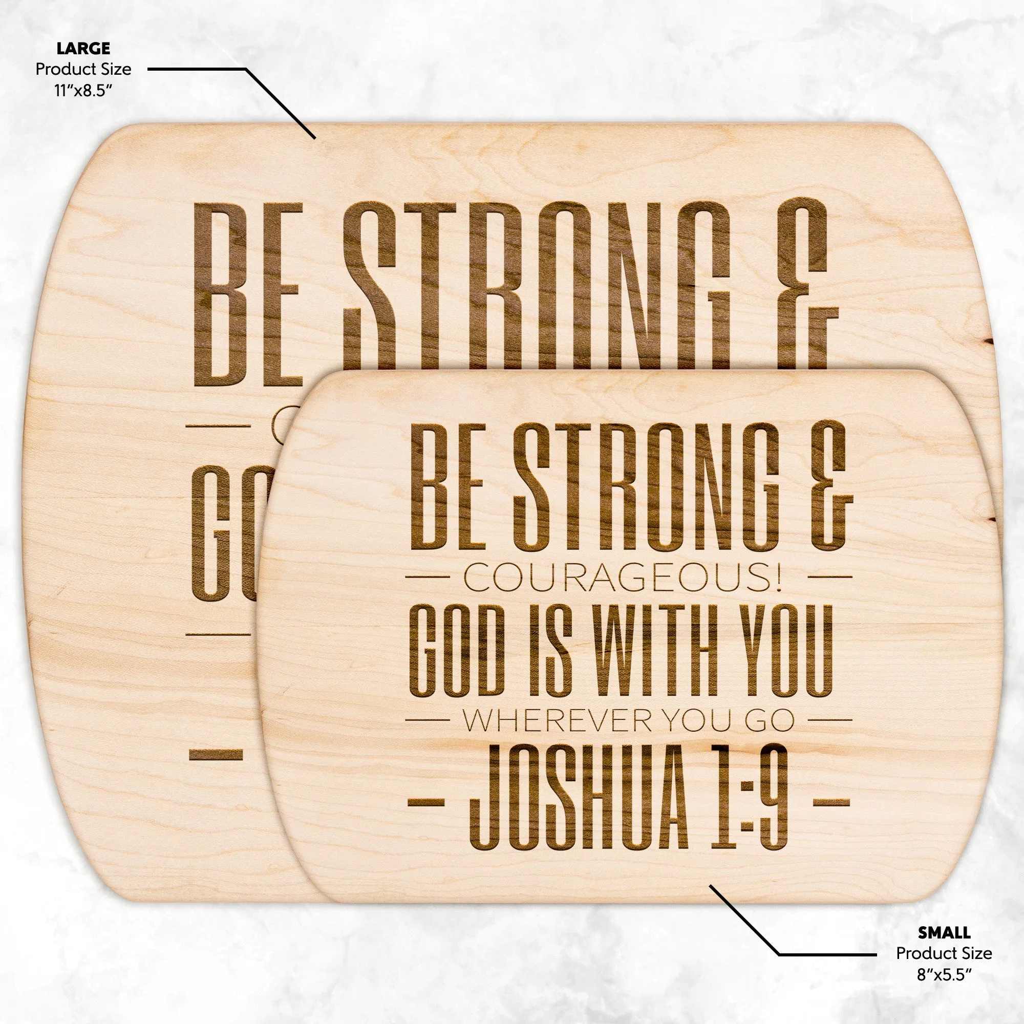 Bible Verse Hardwood Oval Cutting Board - Be Strong & Courageous ~Joshua 1:9~ Design 9