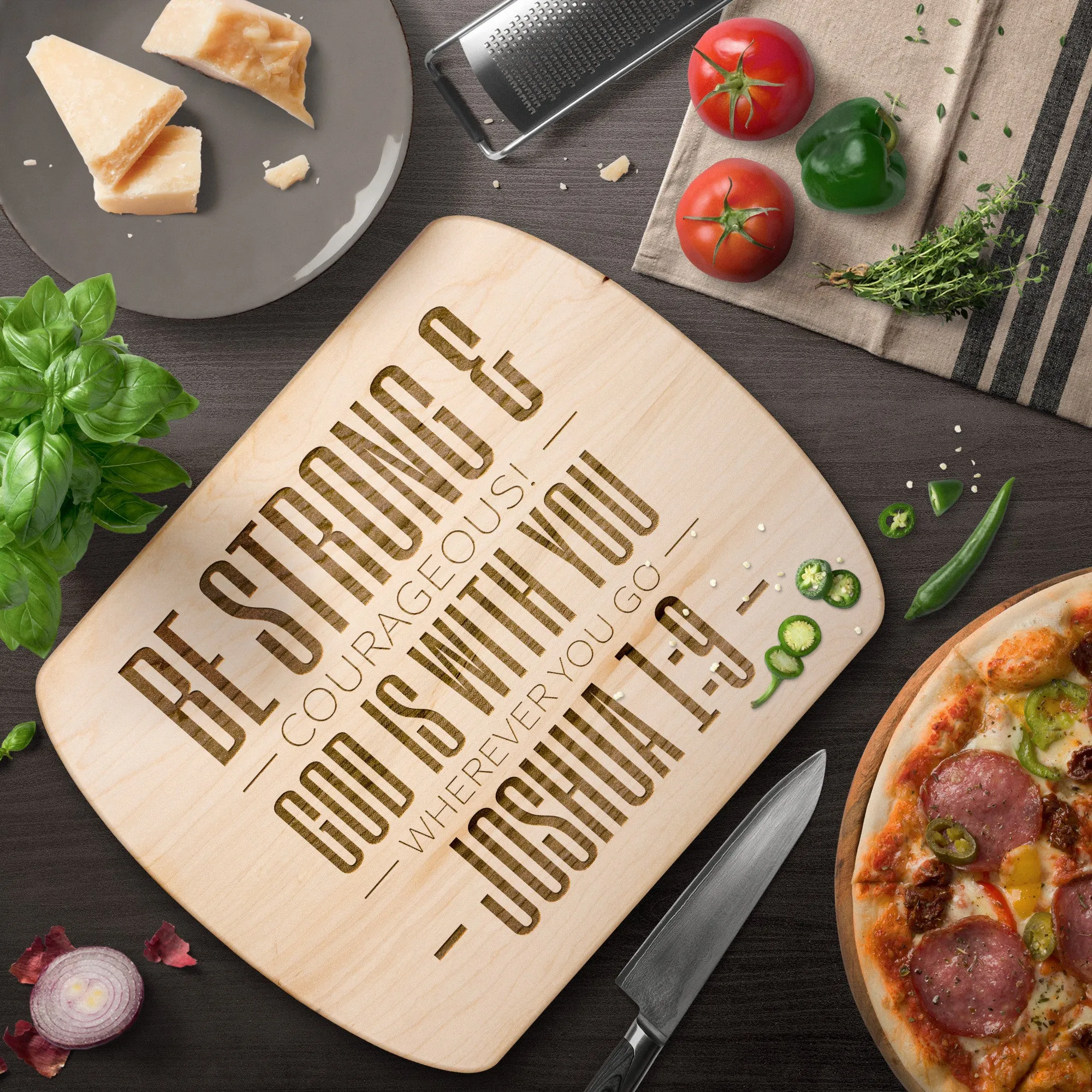 Bible Verse Hardwood Oval Cutting Board - Be Strong & Courageous ~Joshua 1:9~ Design 9