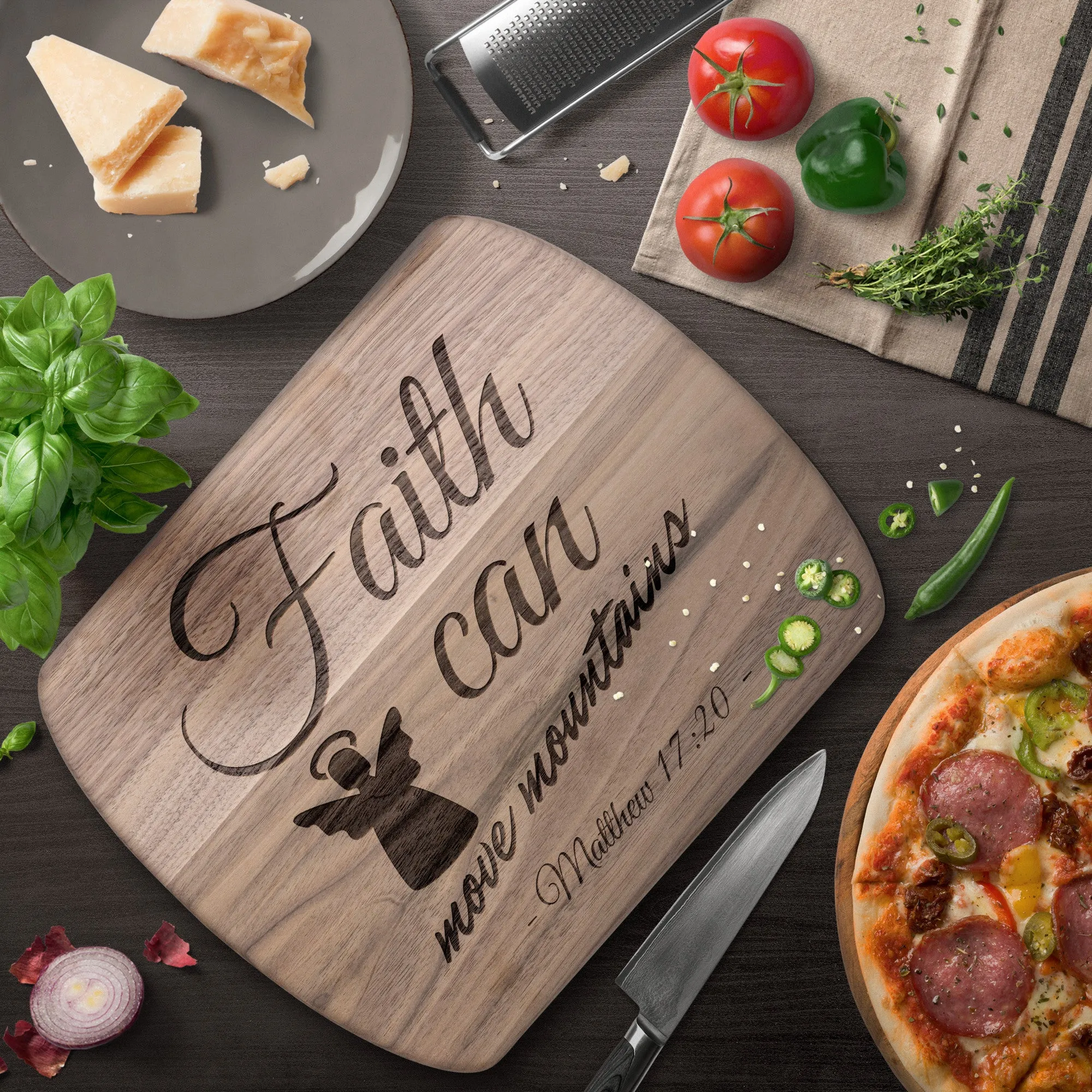 Bible Verse Hardwood Oval Cutting Board - Faith Can Move Mountains ~Matthew 17:20~ Design 17