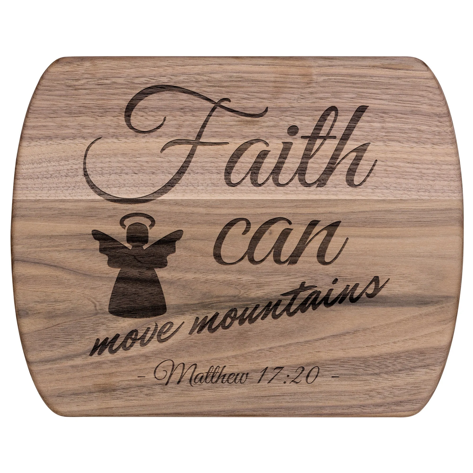 Bible Verse Hardwood Oval Cutting Board - Faith Can Move Mountains ~Matthew 17:20~ Design 17