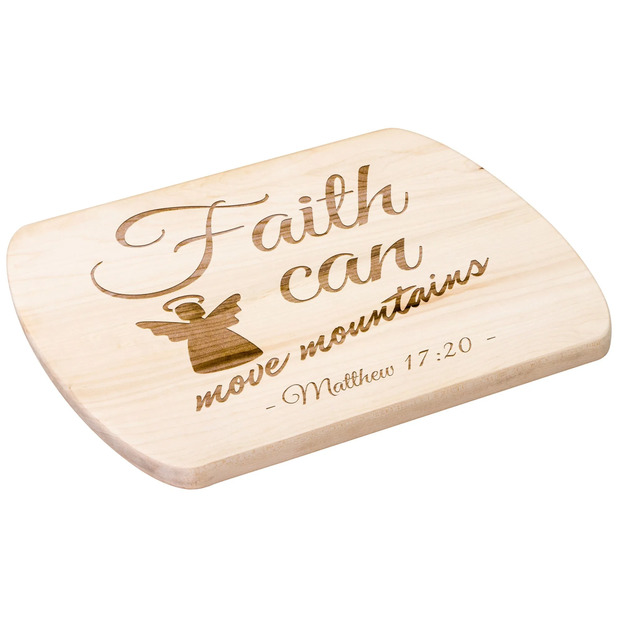 Bible Verse Hardwood Oval Cutting Board - Faith Can Move Mountains ~Matthew 17:20~ Design 17