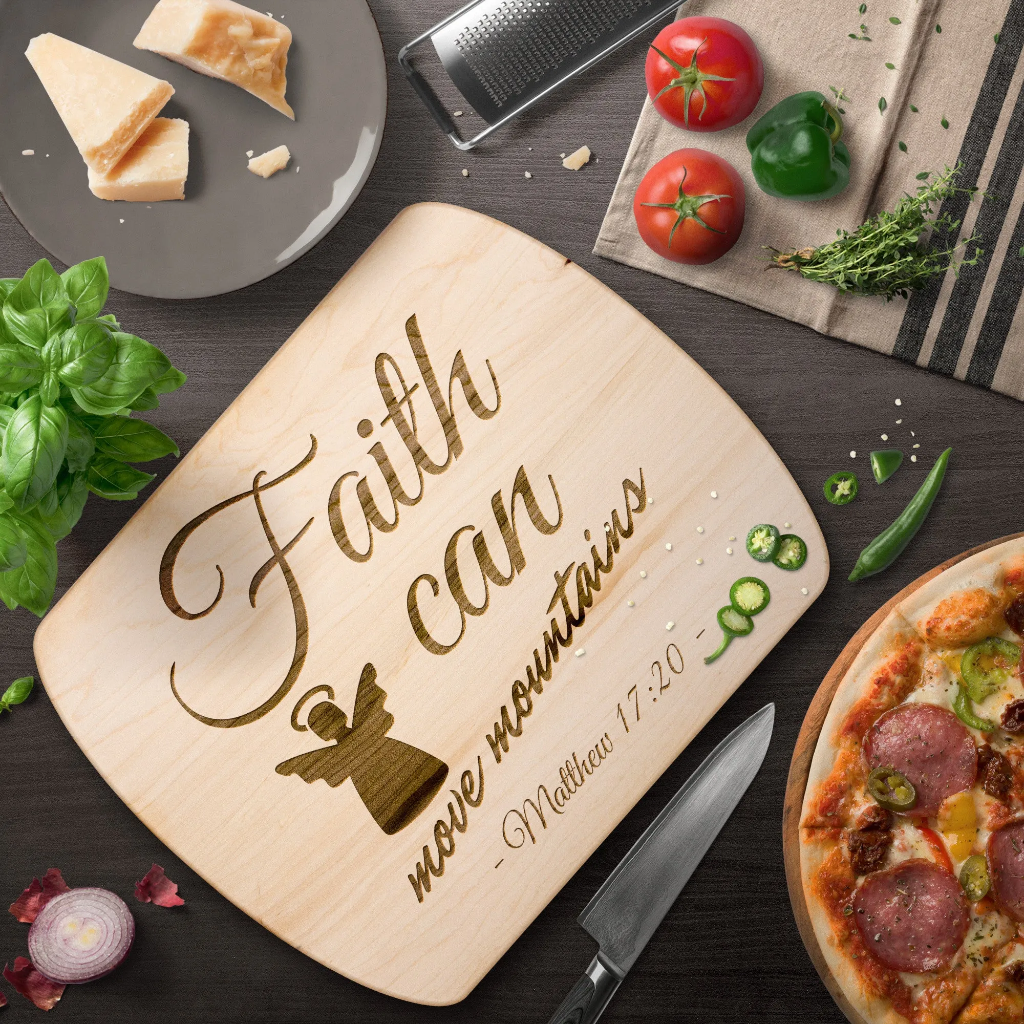 Bible Verse Hardwood Oval Cutting Board - Faith Can Move Mountains ~Matthew 17:20~ Design 17