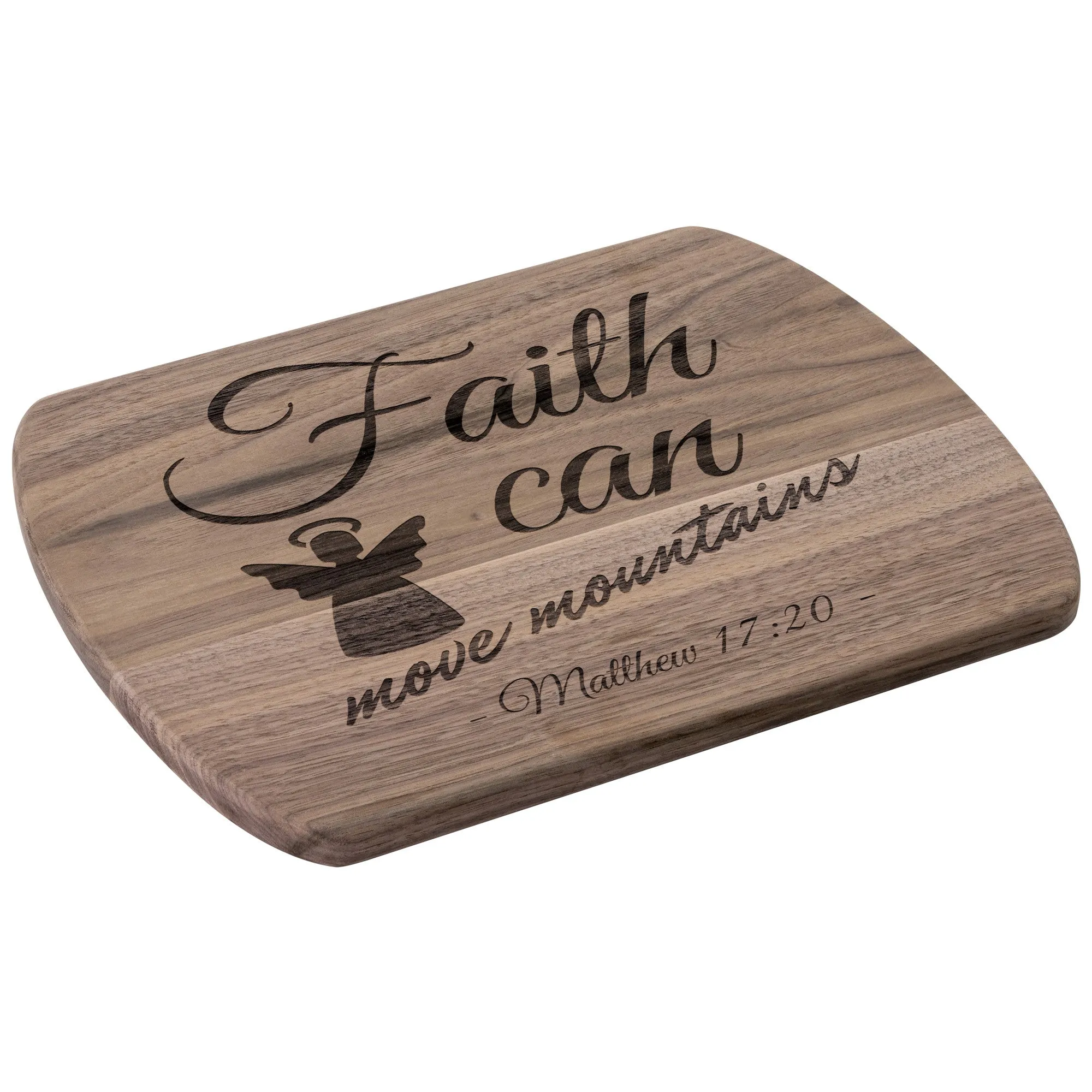 Bible Verse Hardwood Oval Cutting Board - Faith Can Move Mountains ~Matthew 17:20~ Design 17